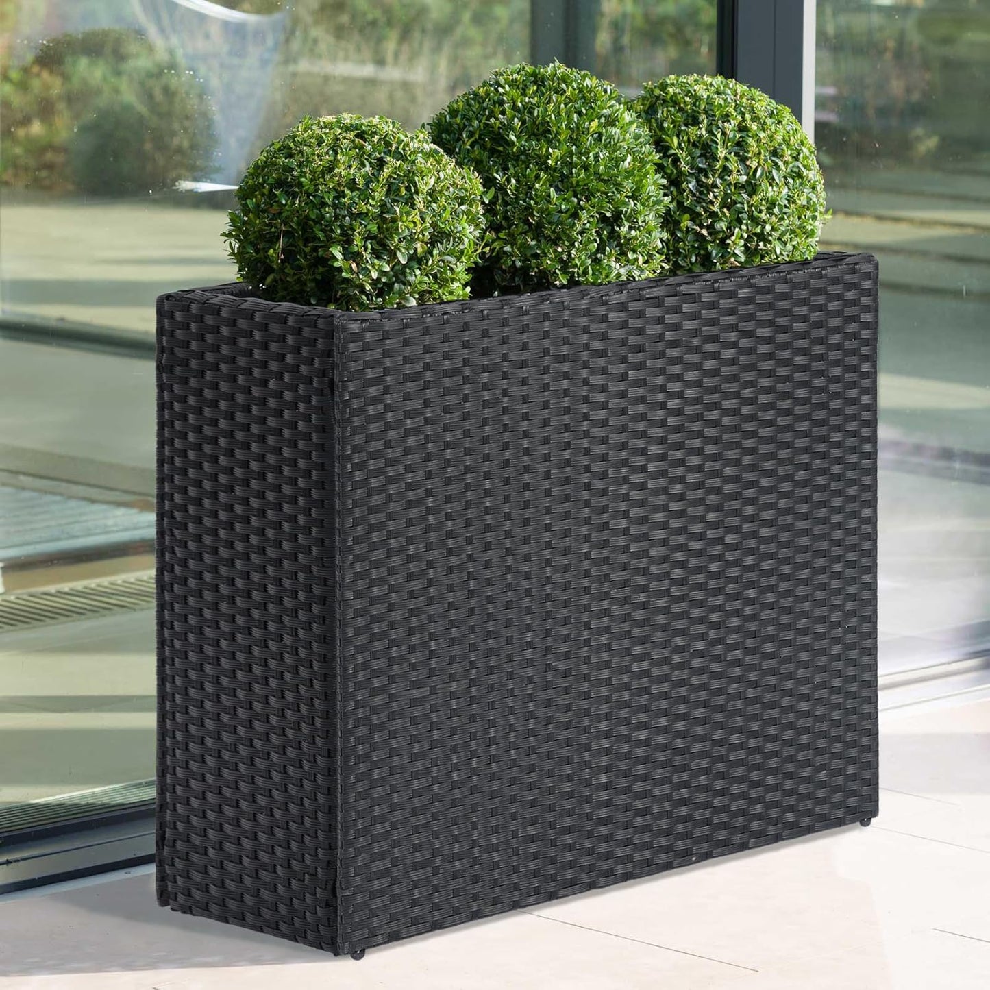LEWIS&WAYNE Large Rectangular Block Planter Box Handmade Wicker Tall Planters for Outdoor Plants with Removable Liners Modern Planter for Indoor Outdoor Patio Deck - Black, 32''x11''x24''