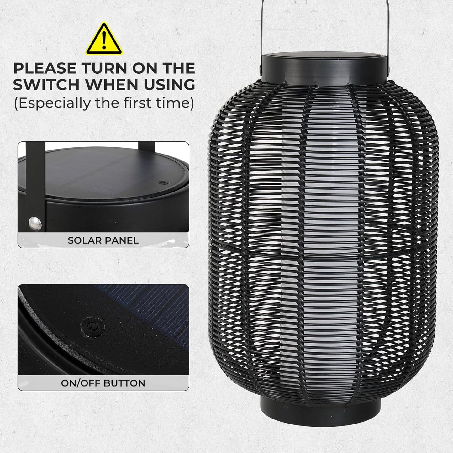 Solar Yard 1-Pack Outdoor Solar Lantern Lamp, Water-Resistant Boho Lights for Outside Hanging Lantern Table Lights Decoration for Garden, Patio, Porch, Trees, Pathway, Black