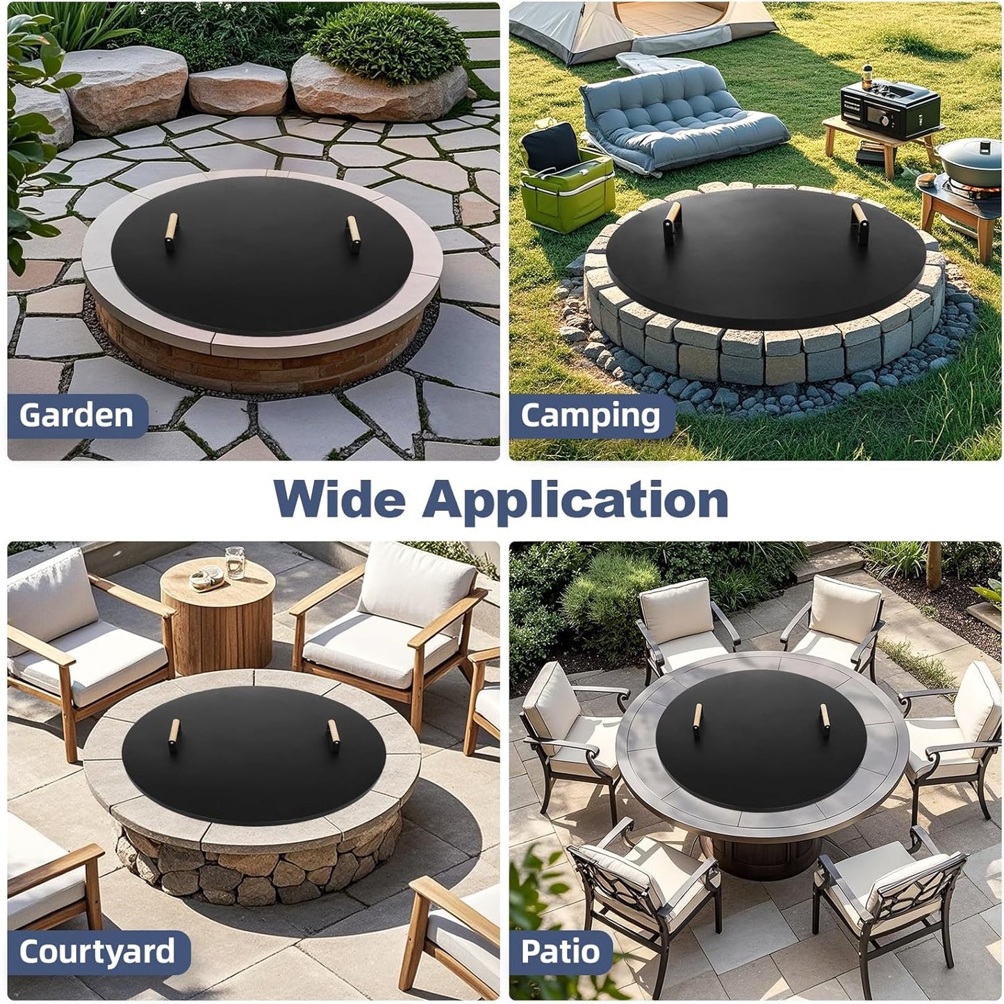 1MORE Fire Pit Lid Round 34" - Metal Firepits Cover with Wooden Handles for Patio Firepits,Rust Resistant 1.5mm Fire Pits Metal Lid, Firepits Accessory, Fire Pits Cover Round, All-season Protective