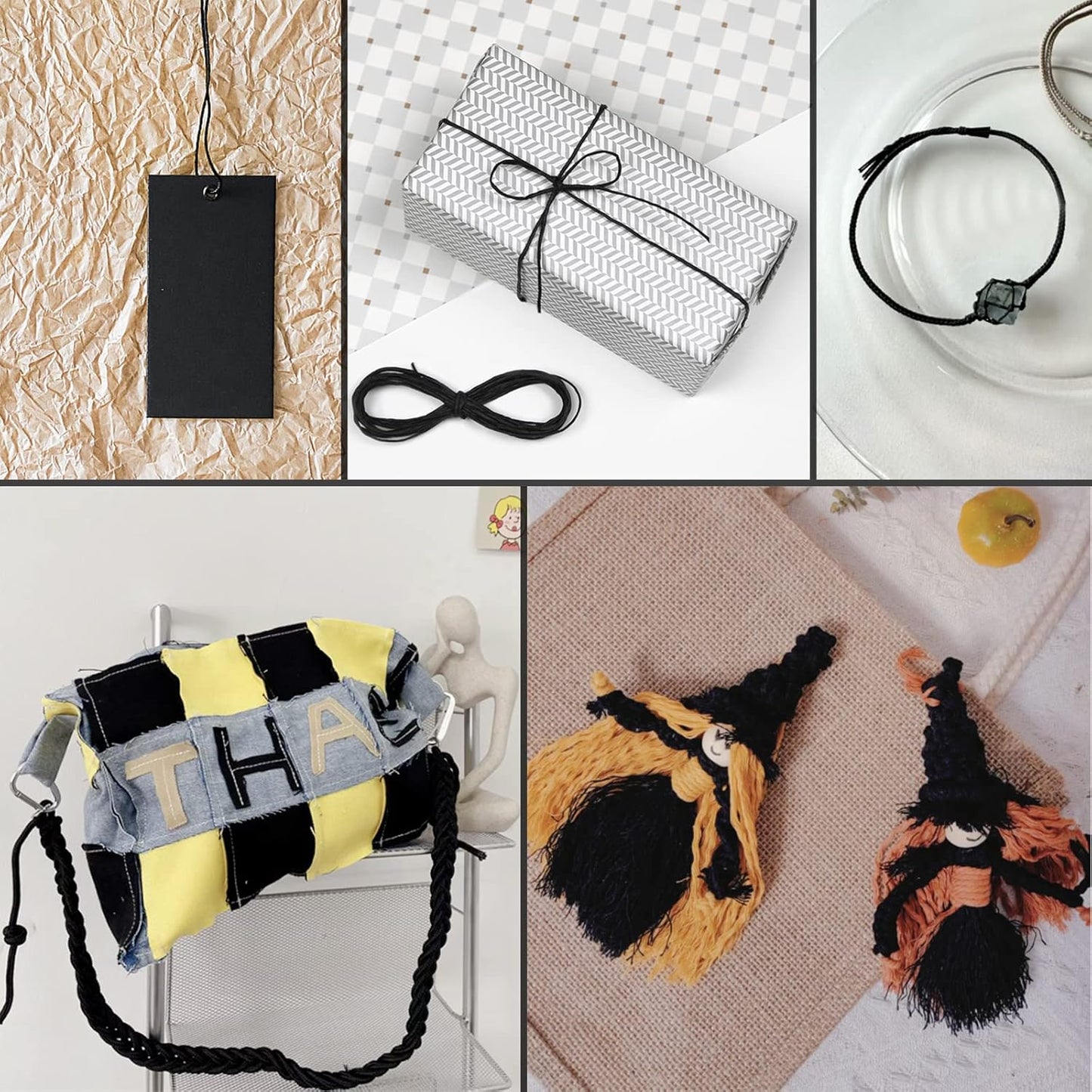 Anvin 984 Feet Cotton Jute Twine Pack - Natural, Black (Pack of 3, 10 Ply, 2mm Thick) for Bakers, Butchers, Arts & Crafts, Gardening