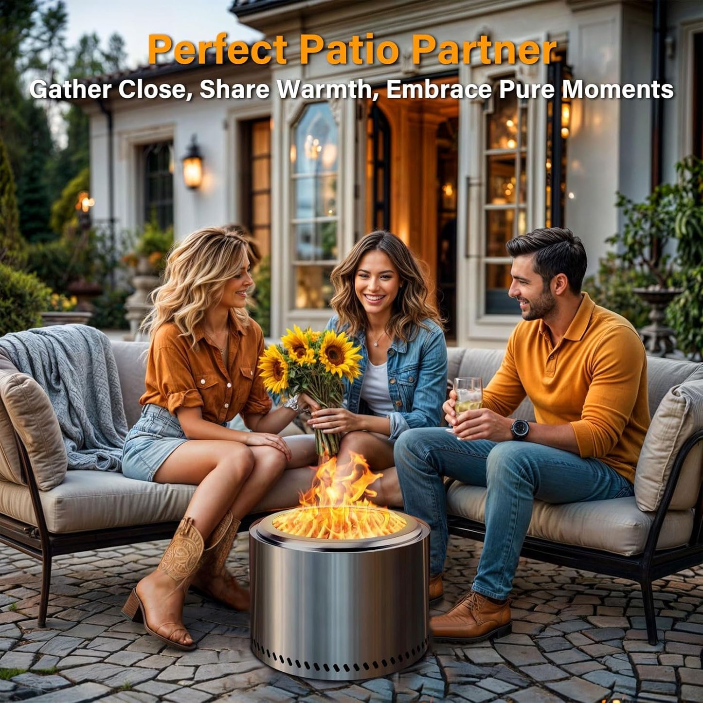 HGD 15.5" Smokeless Fire Pit Outdoor, Stainless Steel Wood Burning Firepit with Secondary Combustion, Backyard Patio Stove for Garden, BBQ & Bonfire