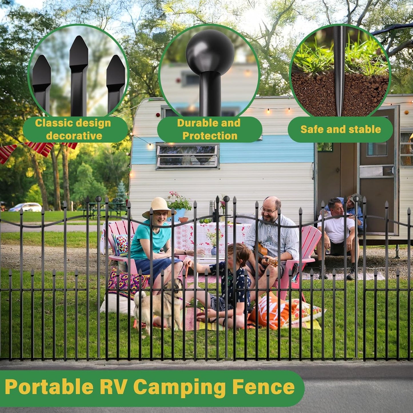 8 Panels No Dig Decorative Garden Fence, 40in(H)×17.6ft(L) Heavy-Duty Rustproof Metal Panels, Outdoor Dog Barrier for Yard & Patio, Landscape, Border| Portable Temporary Fencing