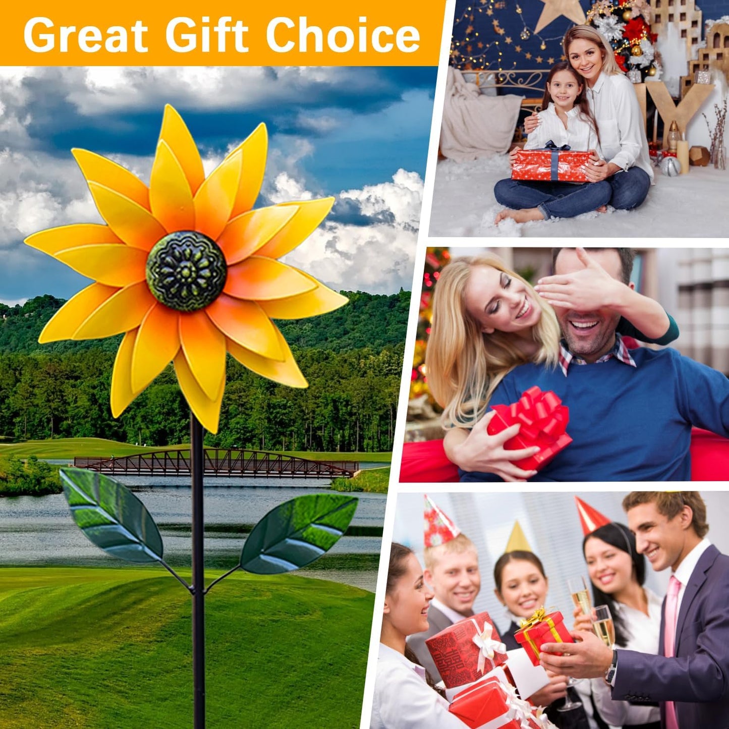 Sunflower Wind Spinner Outdoor, Metal Wind Sculptures with Stake, Outdoor Windmill Flower Pinwheels Decorations for Yard Garden Lawn Patio Decor 46 * 10 inchs