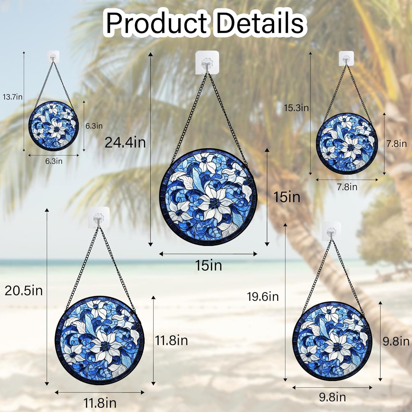 Stained Glass Window Hanging - Blue White Flowers Suncatcher for Doors Garden Patio Boho Style Sun Catchers Decor Christmas Mother's Day Birthday Gifts for Women Men Mom Nana Friend 7.8 in