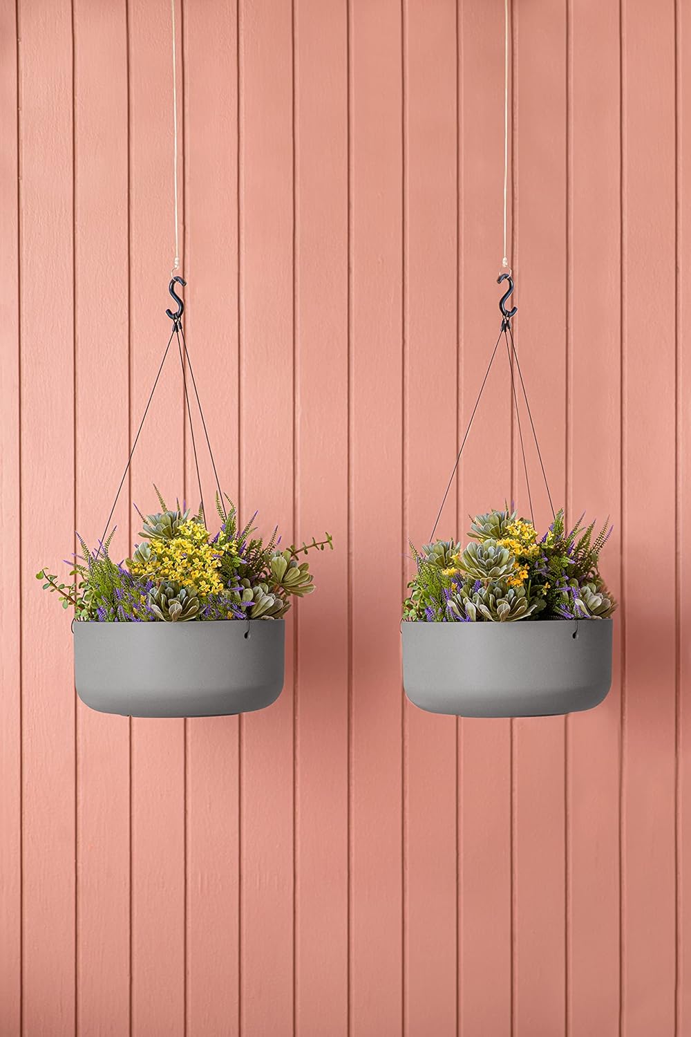 Veradek Mason Series Hanging Kona Planter - Round Planter for Outdoor Balcony/Patio | Made from Plastic-Stone Composite with Hanging Attachment | Modern Décor for, Flowers, Succulents, Small Plants