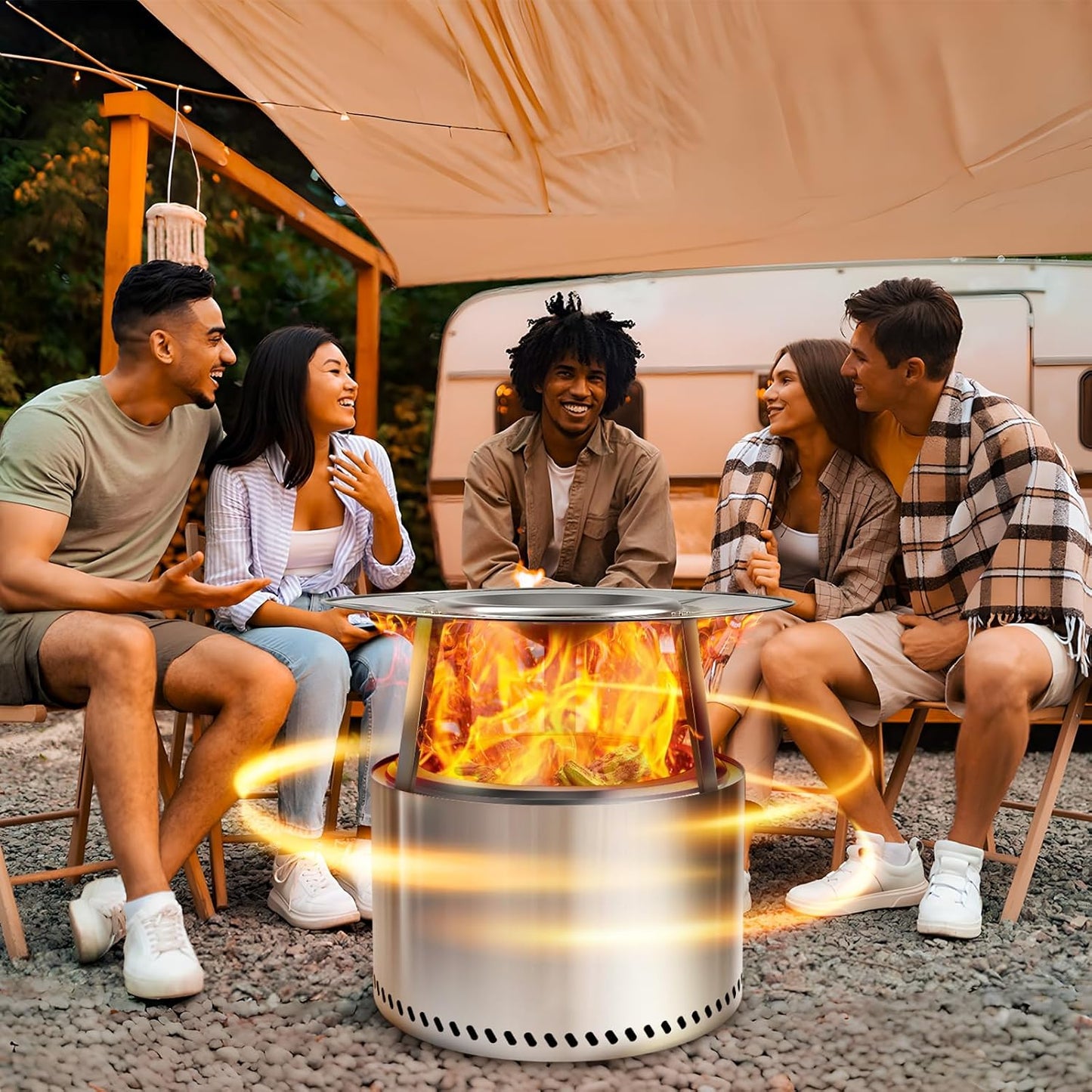 HGD Fire Pit Heat Deflector for 19.5" Solo Stove Bonfire - Portable 304 Stainless Steel Heat Diffuser Captures & Redirects Warmth, Detachable Firepit Camping Accessory