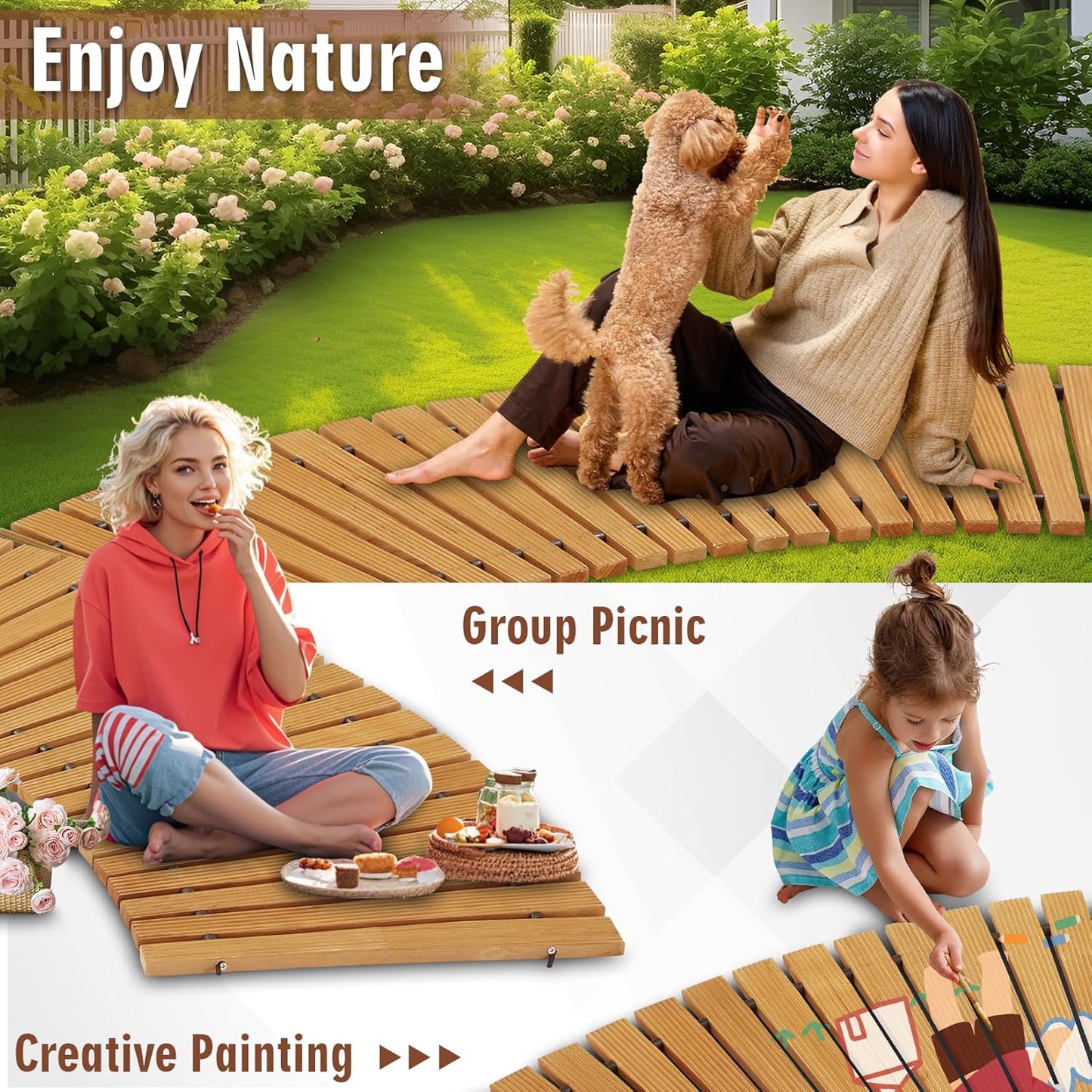 6FT Wooden Garden Pathway,Outdoor Roll Out Decorative Curved Walkway,Weather-Resistant Patio Path,Non-Slip Pavers Boardwalk for Garden, Backyard, Beach, Wedding Party Pathways