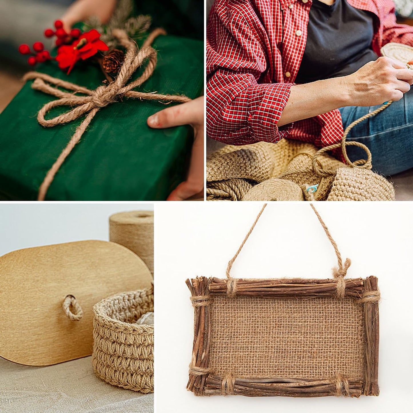 Natural Jute Twine 164 Feet Long String for Crafts Gift Wrapping Christmas Handmade Arts Decoration Packing String Home Decor (6mm * 164feet)