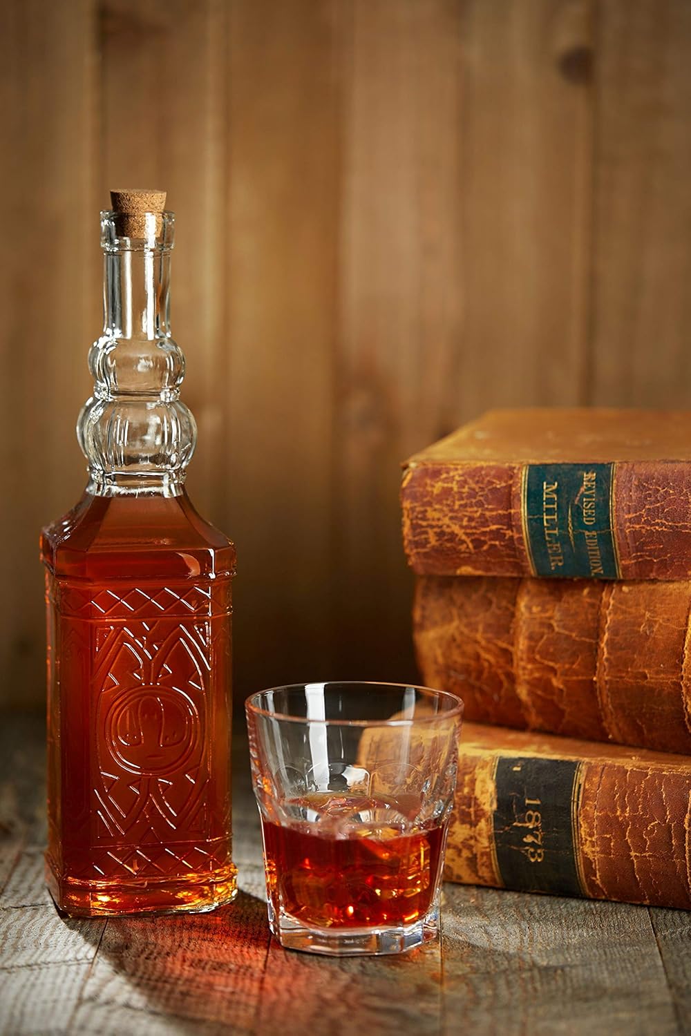 Large Clear Decorative Glass Bottle with Spout and Cork, 32oz, 1 Bottle - Design: COGNAC (3in X 11.9in)