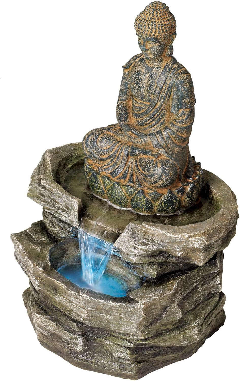 Sitting Buddha 21" High Large Zen Asian Indoor Outdoor Decor Faux Stone Floor Fountain with Light LED Standing Waterfall Water Feature for Outside Garden Patio Yard Backyard Porch - John Timberland