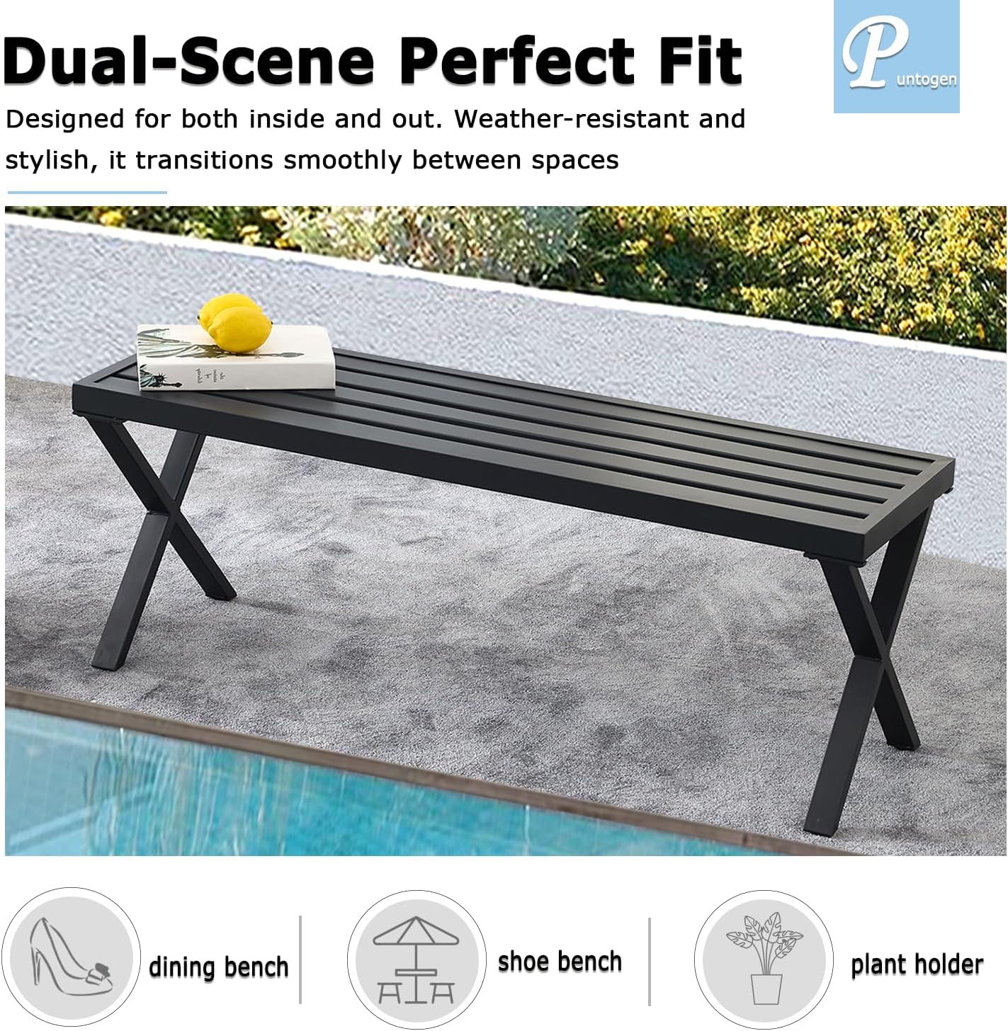 Black Outdoor Bench, 46" Outdoor Metal Backless Bench for Outdoor, Patio Garden Bench, All Weather Outdoor Bench with cors for Garden, Backyard, Porch, Black