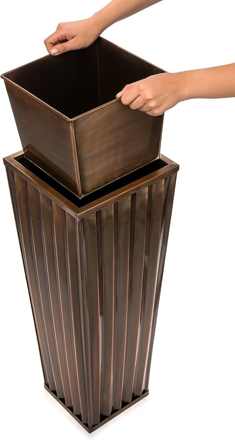 H Potter Copper Planter Tall Ribbed Outdoor Indoor Metal Planters for Patio Deck Garden 29 Inch Small Entrance Planter