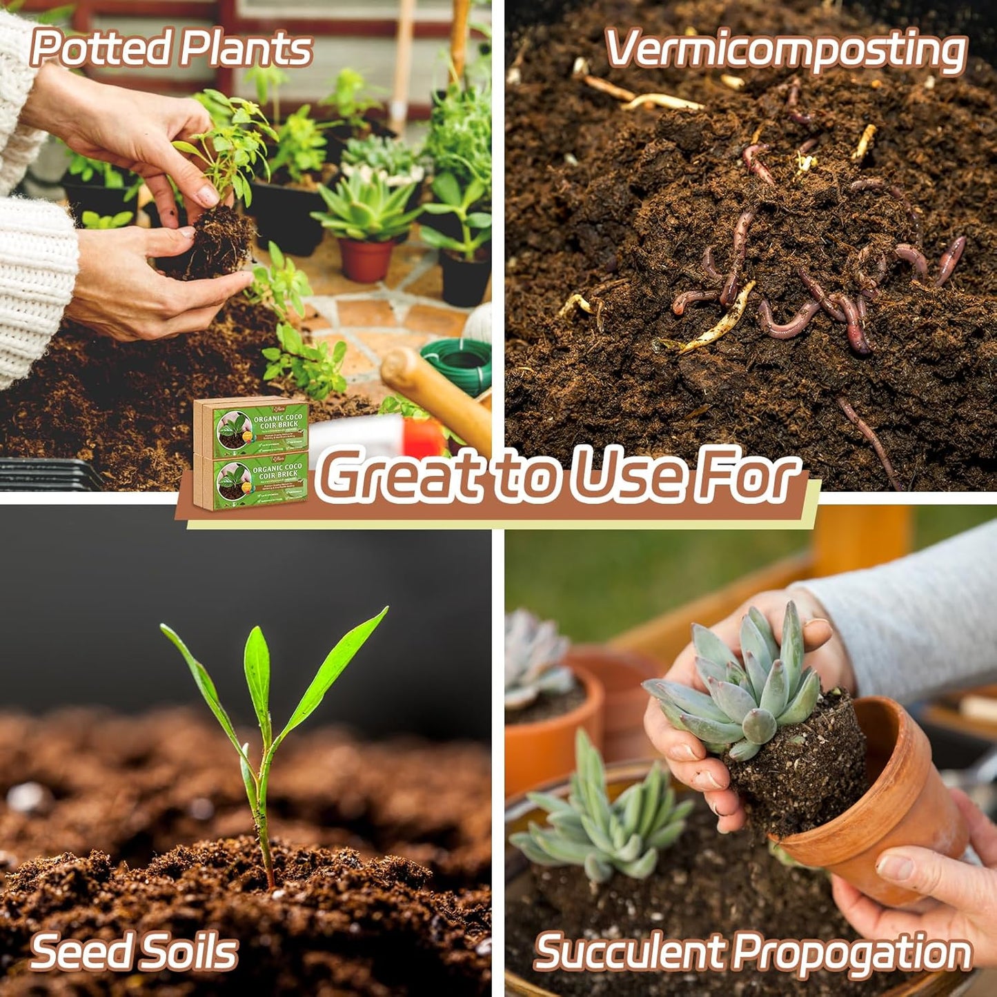 Riare 12pcs Organic Coco Coir Bricks Soil Blocks- 100% Natural Compressed Coco Peat Brick Coconut Fiber Substrate with Low EC& pH Balance, High Expansion Coco Coir Pith Coconut Husk for Garden