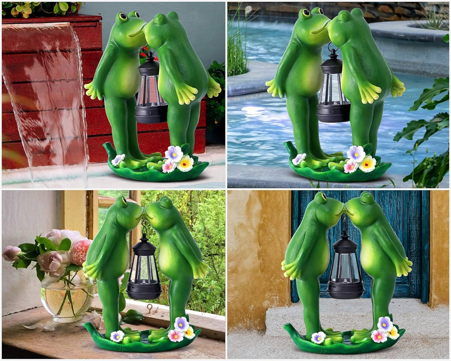 Solar Frogs Statue for Garden Decor Solar Lantern LED Outdoor Decoration Figurines for Porch Patio,Yard,Lawn - Frog Gifts for Women Mom Grandma Wife (Kiss Frog)