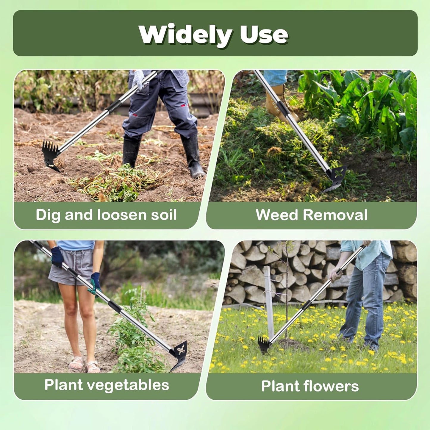 Weed Puller Tool with Long Handle - 60" Manual Weeder Remover Tool, 2 in 1 Hand Weed Rake and Garden Hoe for Gardening, Heavy Duty Uprooting Weeding Pull for Yard, Lawn, Patio and Garden