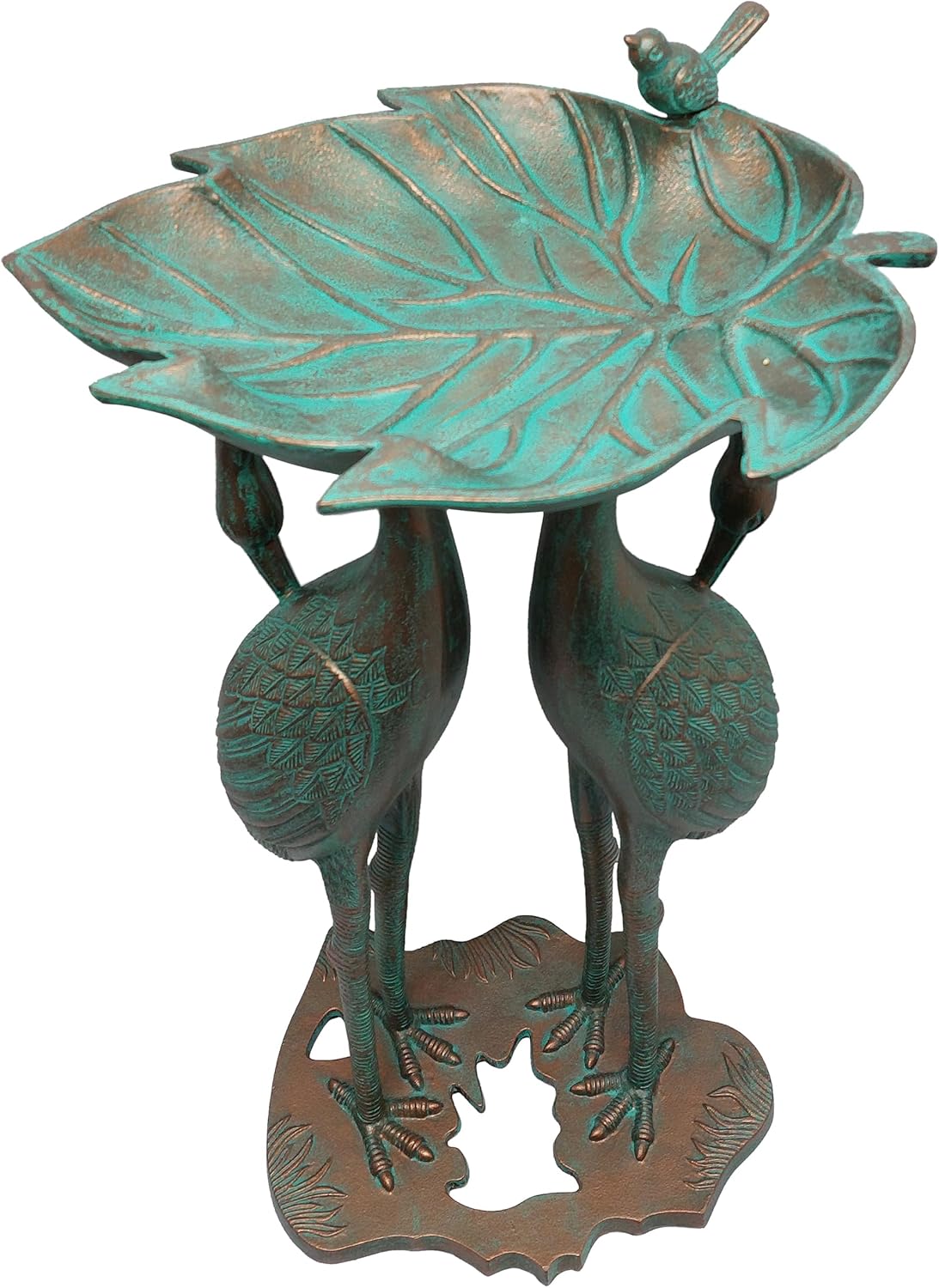 Oakland Living Cast Aluminum 30-in Twin Crane Copper Patina Bird Bath with Leaf Bowl