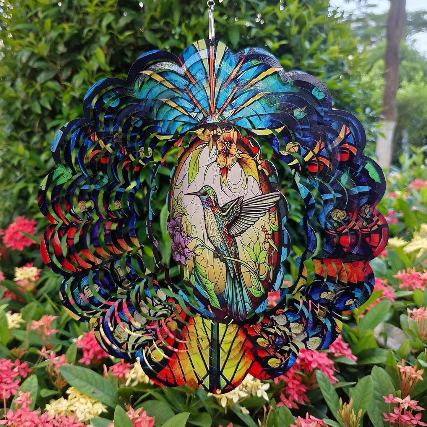 Wind Spinners Hummingbird Arts12 inch 3D Stainless Steel Laser Cut Metal Art Geometric Pattern Wind Sculpture Hanging for Yard Garden Decorations Gifts Indoor Outdoor