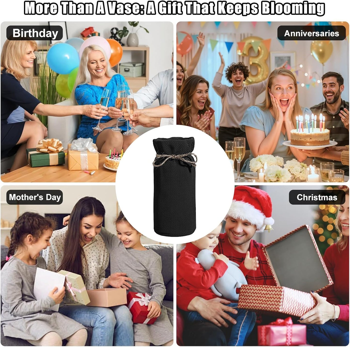 Fall Decor Vase for Flowers Fall Centerpieces for Tables Vases Home Decor Vintage Flower Vase Dining Table Centerpiece Decor(Black)