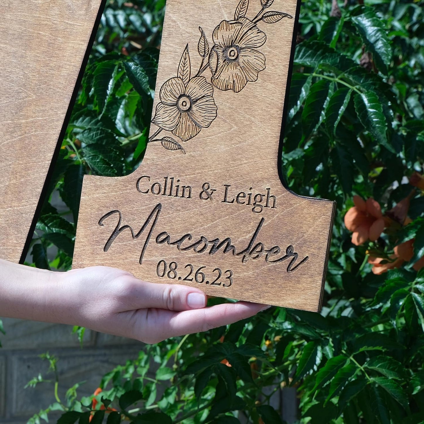 Wedding Guest Book Sign with Pen, Personalized Wooden Letter Monogram, Custom Last Name and Date, Laser Engraved Guestbook Alternative for Couple, Large Sizes Options