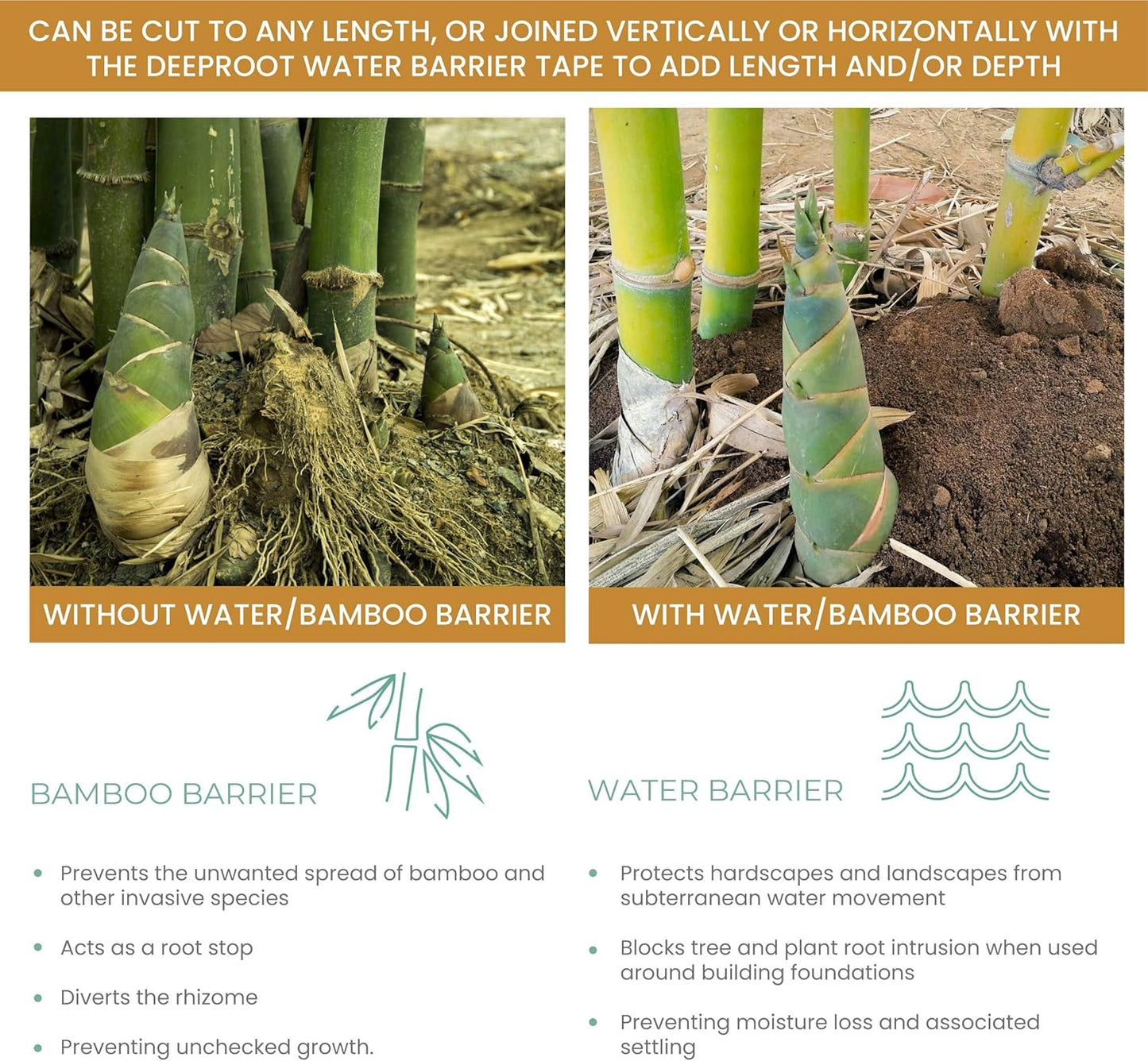 DeepRoot Water Barrier, Versatile Bamboo Barrier, Easy-to-Install Garden Barrier for Landscaping and Protection, Durable, Flexible, 30" x 100' Roll-30 mil Thickness, Black (WB 30/30-100)