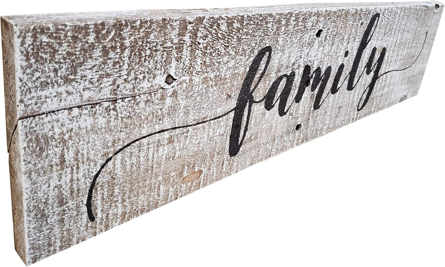 Rustic Family Farmhouse Decor Sign- 100% Reclaimed Wood - Weathered barn Wood Fixer Upper Style (Whitewash)