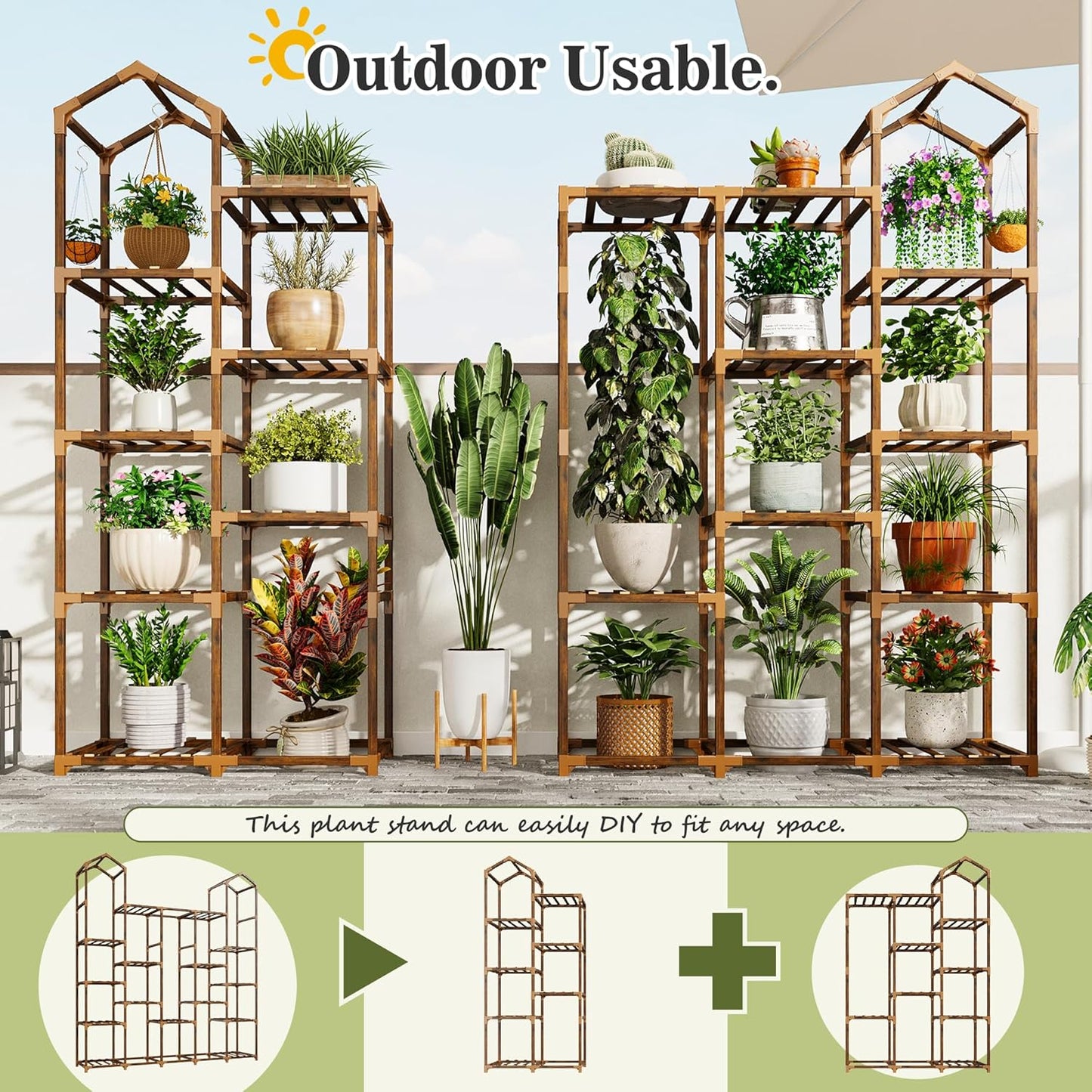 EnHomee Plant Stand Indoor Plant Stands Outdoor Tall Plant Shelf for 19-25 Pots Corner Tiered Plants Stands for Multiple Plants Wood Hanging Plants Holder for Garden Balcony Patio Window Porch
