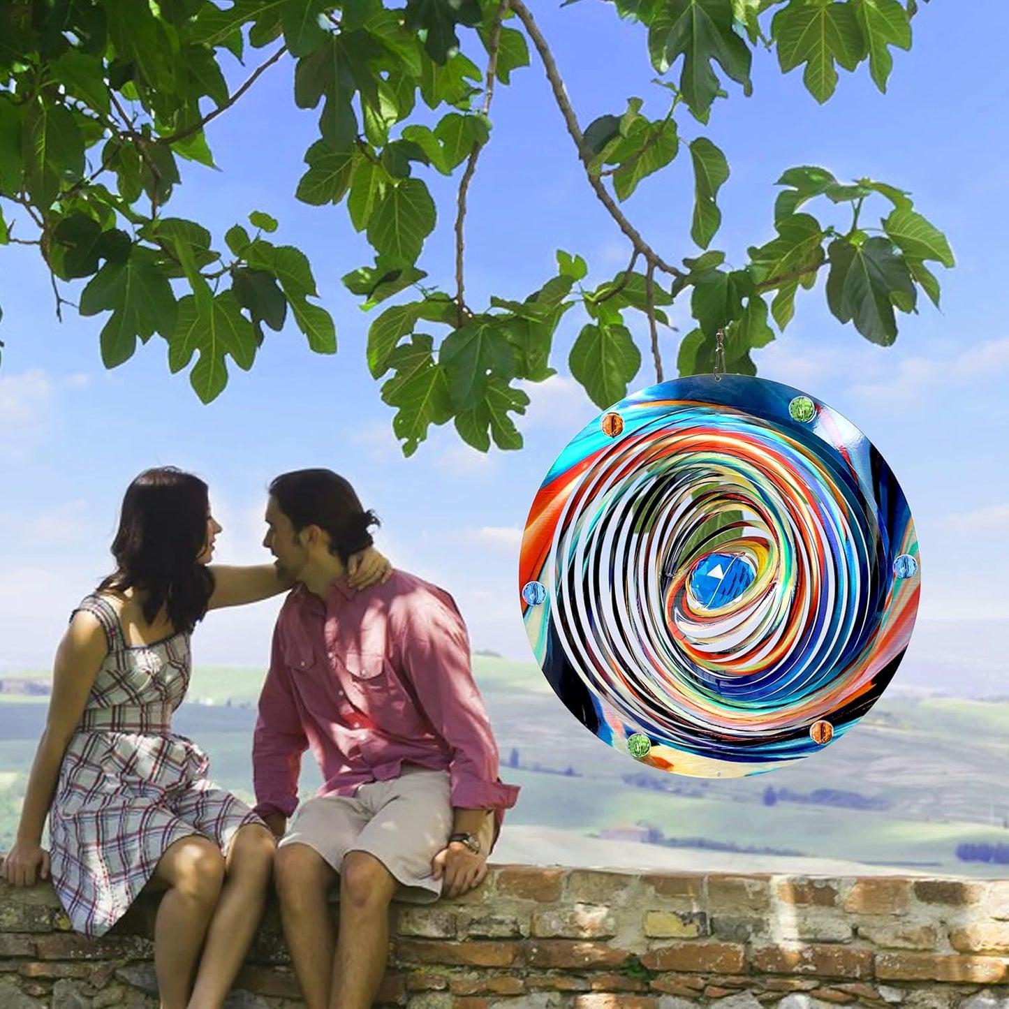 FONMY Mandala Wind Spinner w/Crystal Ball-Blue Plenet 3D Stainless Steel Hanging Spinners Worth Gift Christmas Decoration Indoor/Outdoor Garden Décor Kinetic Yard Art 12 Inches Wind Sculpture