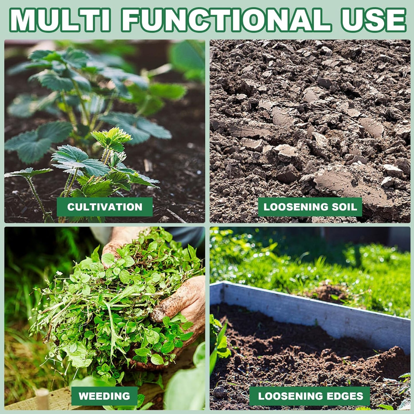 Triangle Garden Hoe, Carbon Steel Weed Remover Edger Lawn Tool with 57.5 Inches Stainless Steel Long Handle, Weed Puller Long Handle Hoe for Digging Weeding Hoeing Loosing Soil