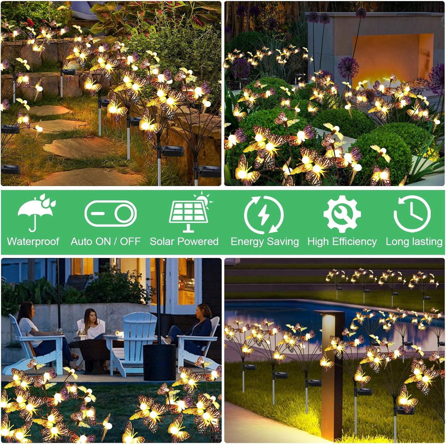 Solar Garden Butterfly Lights, 2 Pack 16 LED Solar Swaying Lights, Swaying in The Wind, Waterproof Firefly Light Outdoor Fairy Light for Garden Patio Yard Pathway Flower Bed Decoration