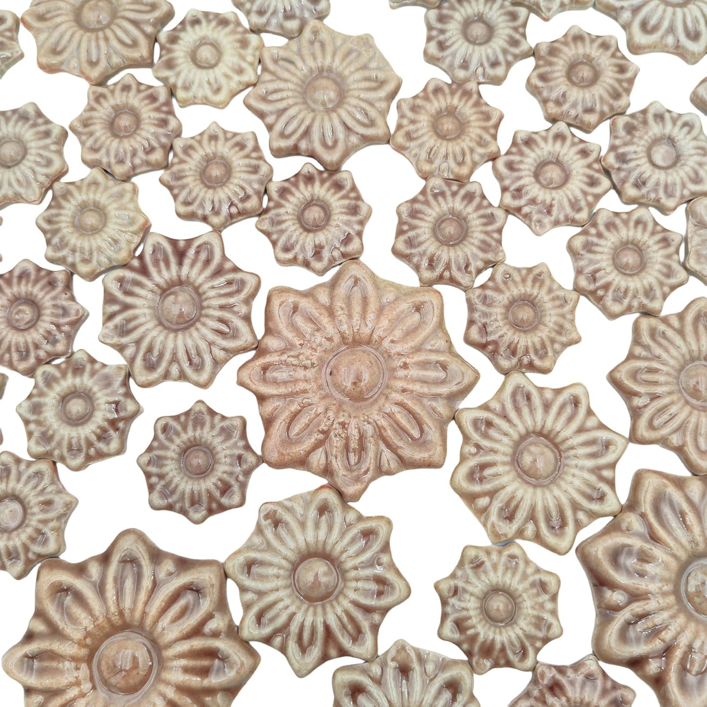 500g/1.1lb Random Color Irregular Ceramics Mosaic Tiles,DIY Making Creative Ceramic Mosaic Tiles for DIY Craft Plates Flowerpots Vases Cups Mosaic Making Supplies (Coffee Flowers + Leaves)