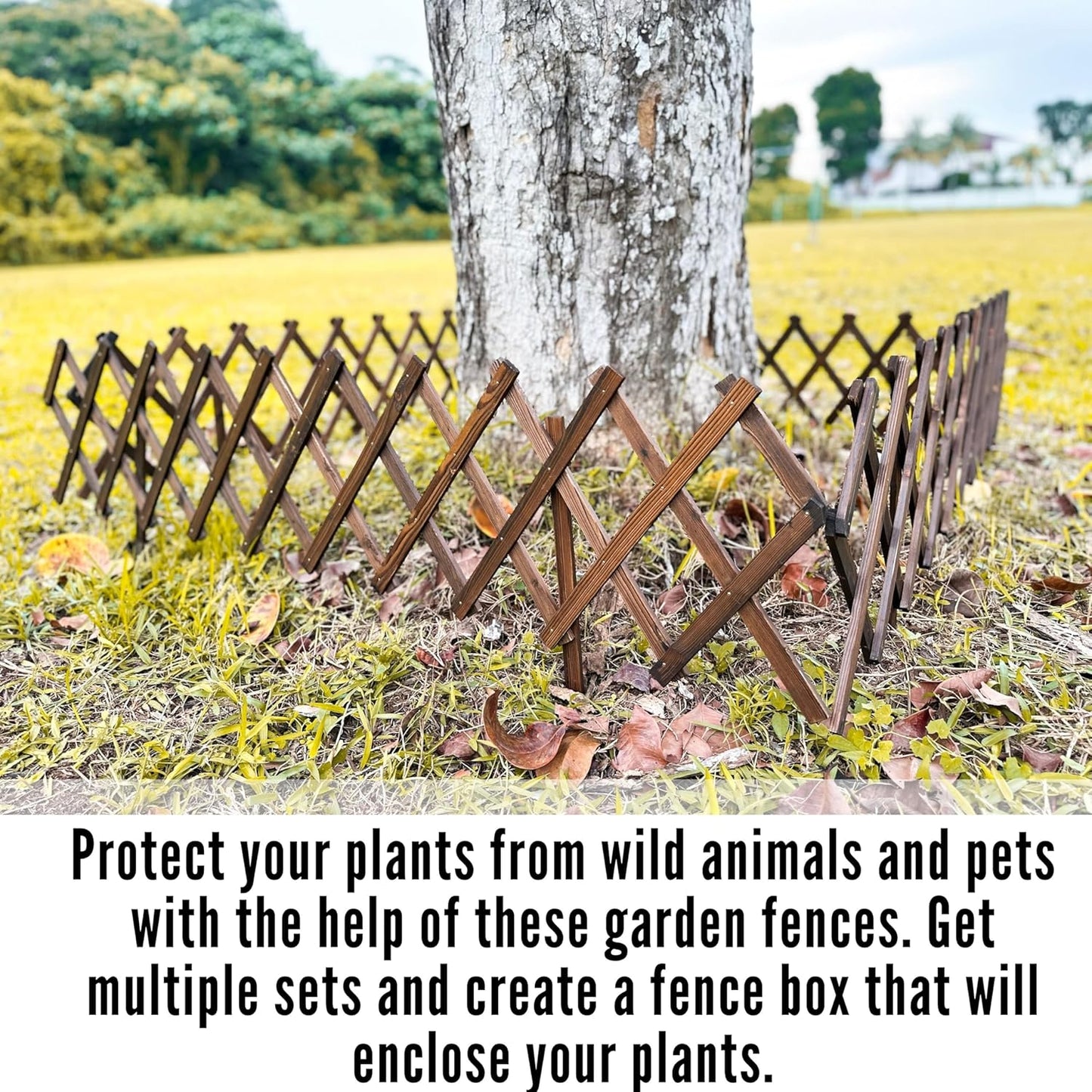 ShopLaLa Garden Fence- 4 Pack, Total 24ft (L) Wooden Lattice Flower Edging for Yard Lawn Landscape Patio Outdoor Decor, Expandable Plant Garden Trellis, Animal Barrier Fence No Dig Panel for Small Dog