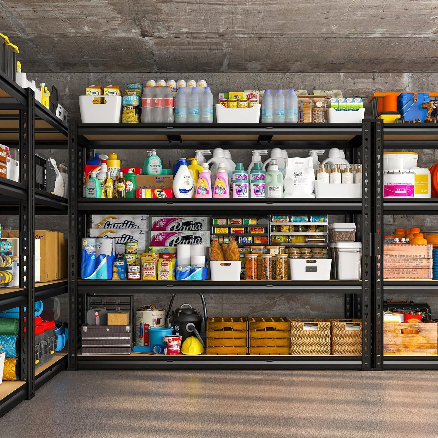 REIBII 48" W Garage Shelving Heavy Duty, 2000LBS Storage Shelves, 4 Tier Adjustable Metal Shelves for Garage Shelving Sturdy Industrial Shelf, Easy Assemble, 48" W x 60" H x 18" D