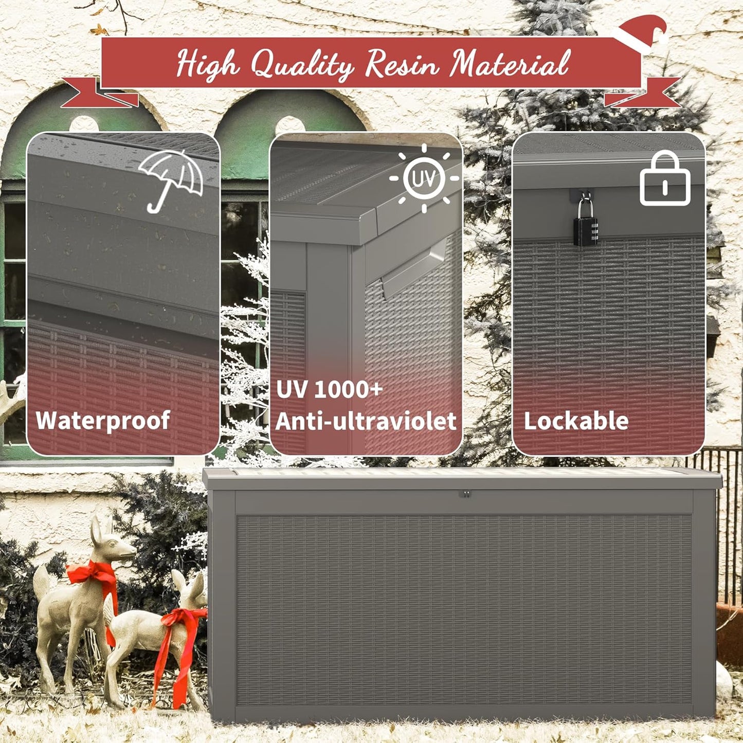 NUNU LAB 260 Gallon Outdoor Storage Box,Resin Large Sturdy Deck Box, Backyard Outside Storage Box Waterproof with Double Wall Panels,Package Delivery Garden Outdoor Hose Storage Bin