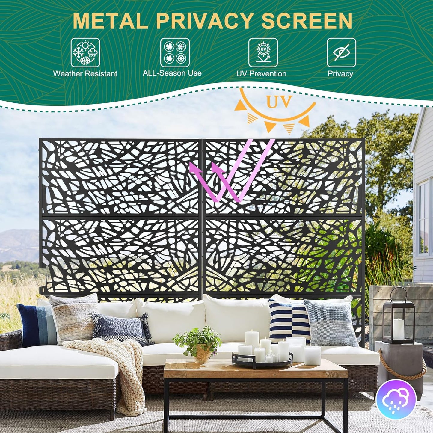 72" H×47" W Metal Privacy Screen Outdoor Privacy Screen Freestanding, Outdoor Privacy Screens and Panels for Patio Lawn Deck, Outdoor Privacy Panels Decorative Privacy Fence(Consists of 3 Panels)