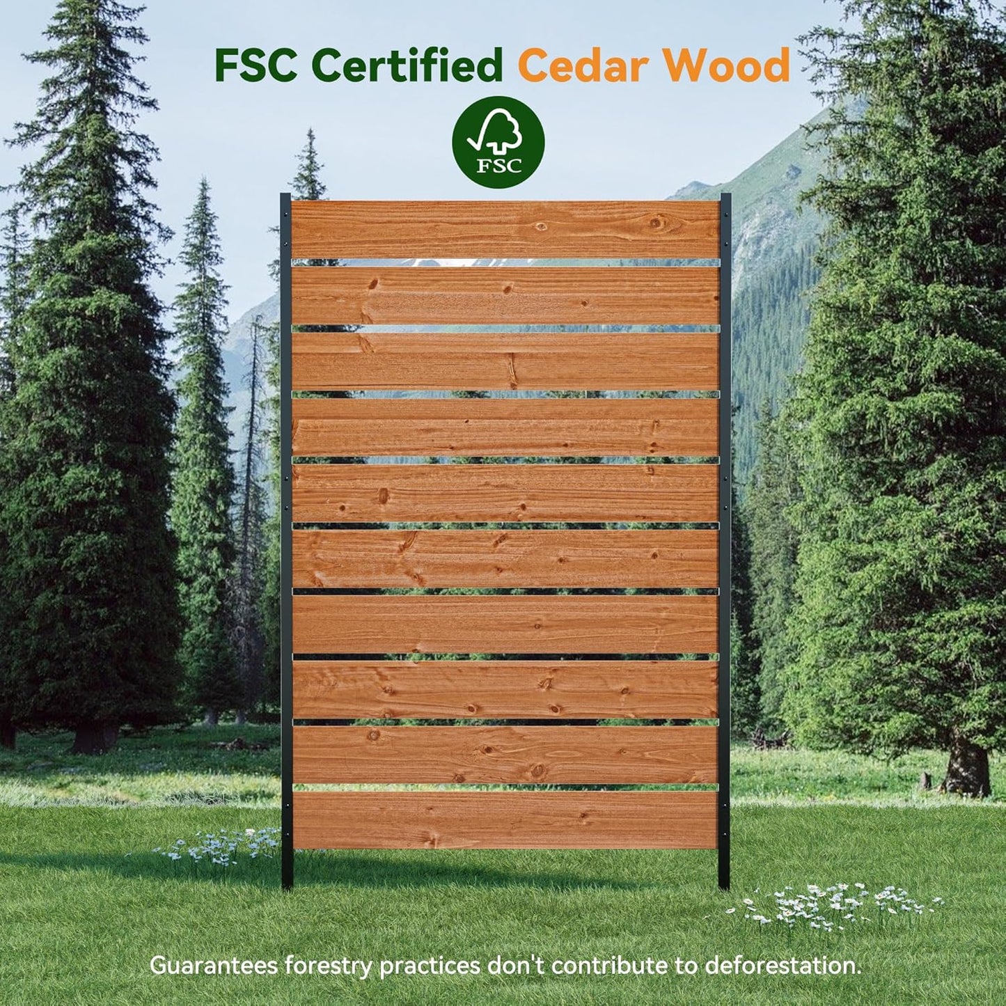 Modern Shade 5' x 3' Wood Privacy Fence Screen (1 Panel) Natural Wood, Outdoor Privacy Fence Panel for Deck Balcony, Conceals Trash Cans Air Conditioner, Ultimate Fence Privacy Screen