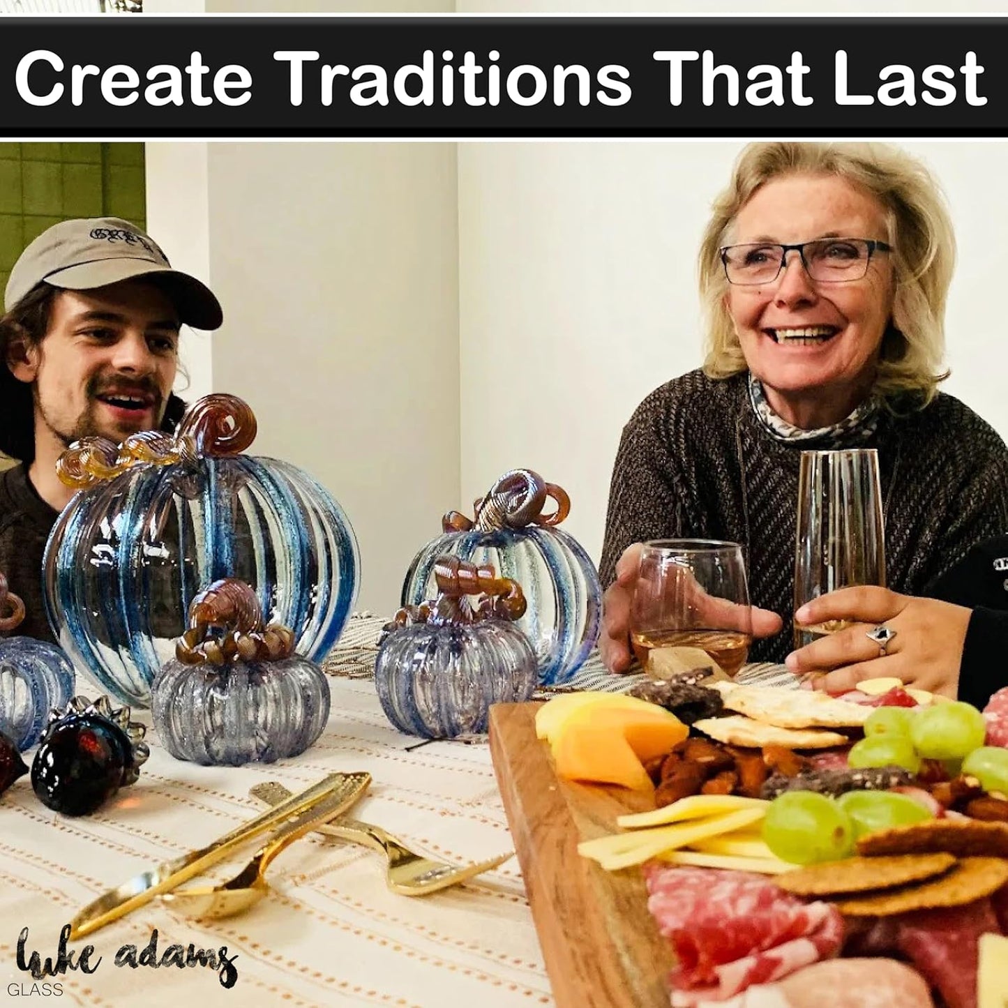 Luke Adams Glass | Handmade Glass Pumpkins | Handmade Table Top Home Decor (Squat, Jewel)