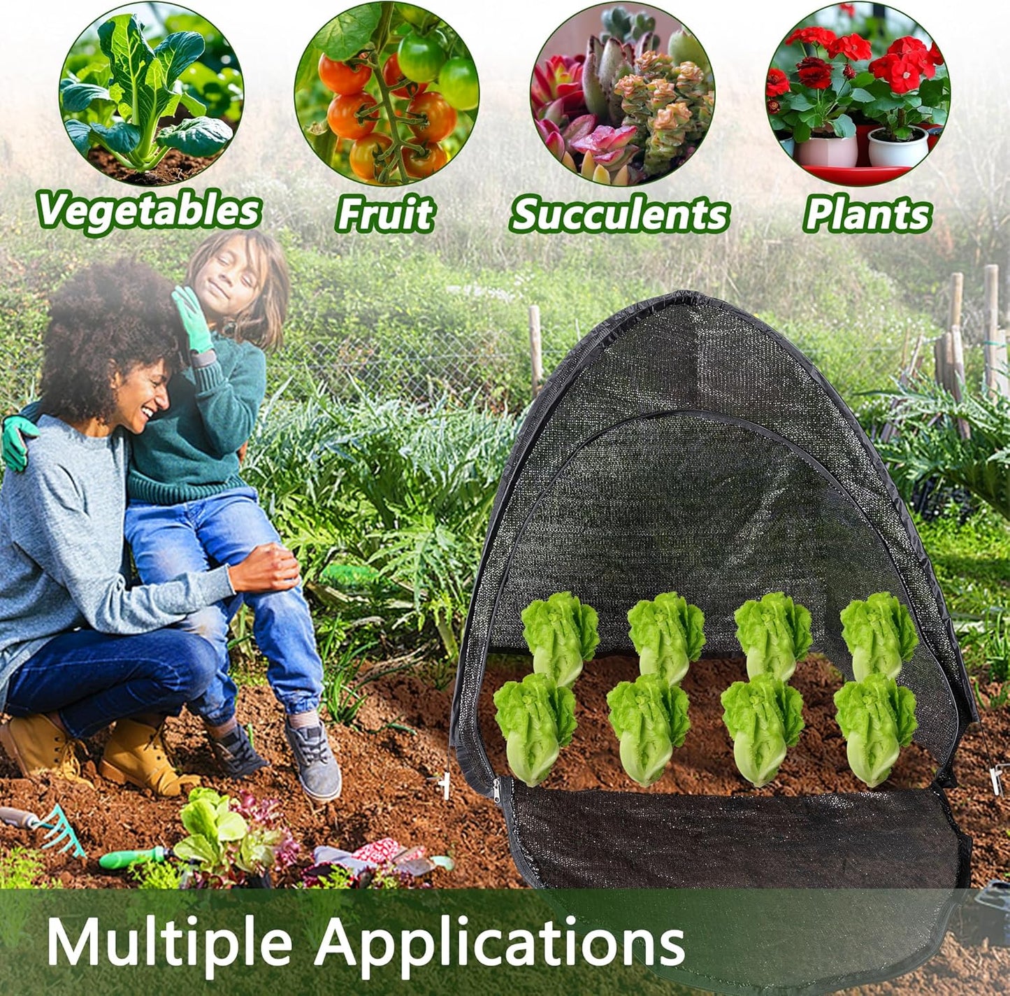 DECOHS 33" x 33" x 33" UV Resisitant 80% Pop up Plant Shade Tent, Garden Sunshade Cloth Sun Protection Tent, Sunblock Plant Cover Net with Stakes for Outdoor Plants Flower Potted