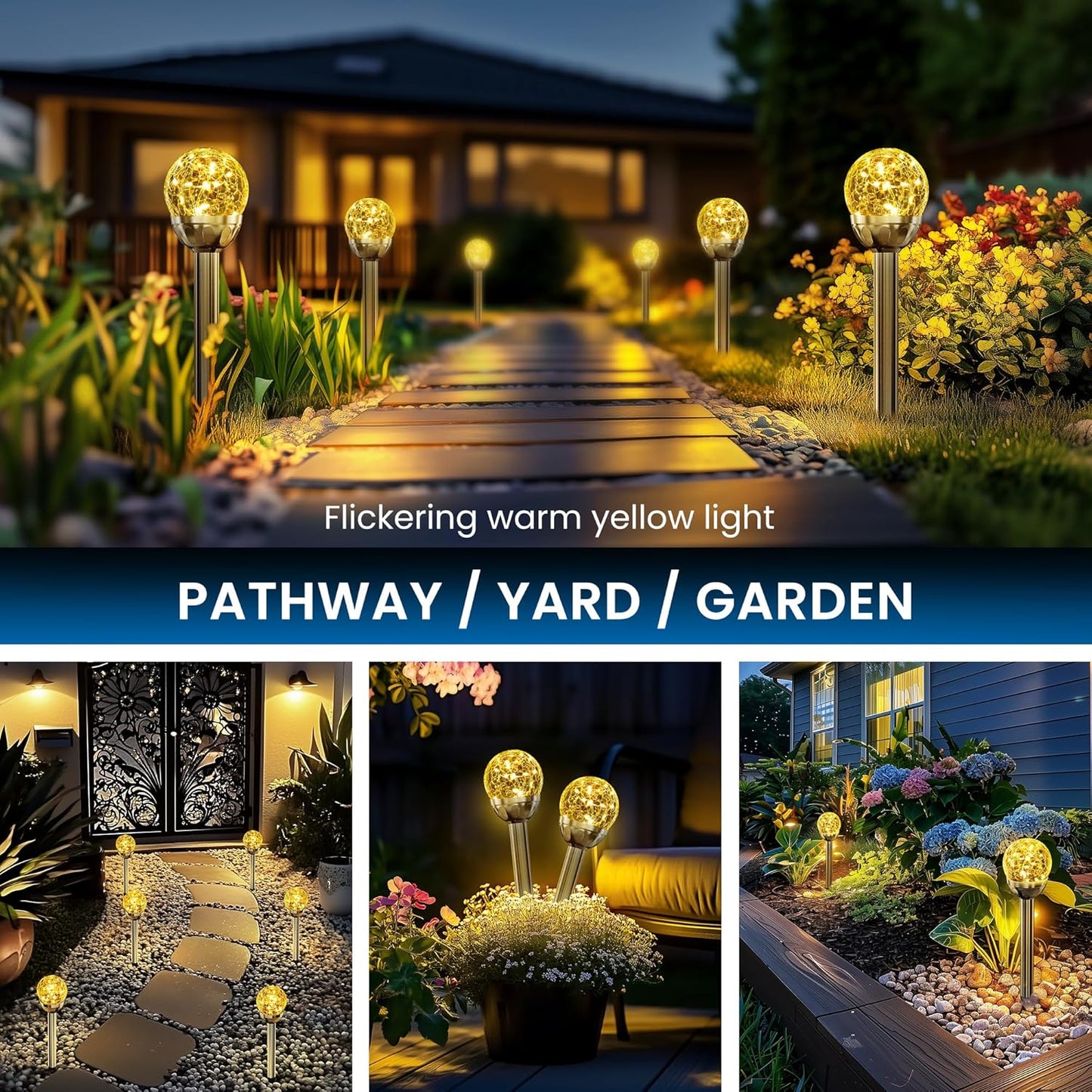 SOLPEX Solar Garden Lights String - 3 Pack Warm White, Solar Powered Cracked Glass Ball, Waterproof for Outdoor & Patio Decoration