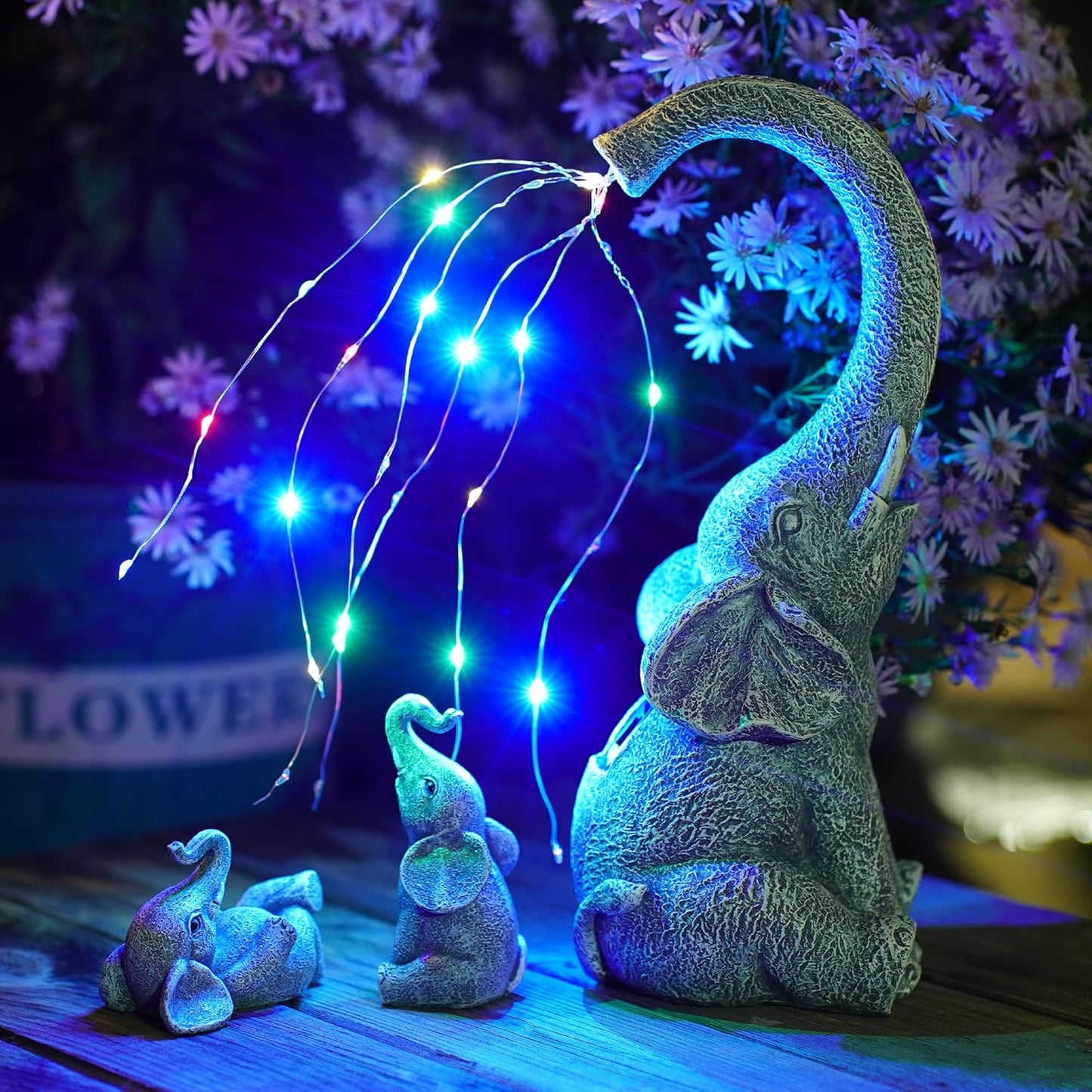 Goodeco Garden Elephant Statue Outdoor - Solar Watering Lights, Perfect for Yard, Patio, and Pathway Decor - Ideal Gardening Gifts