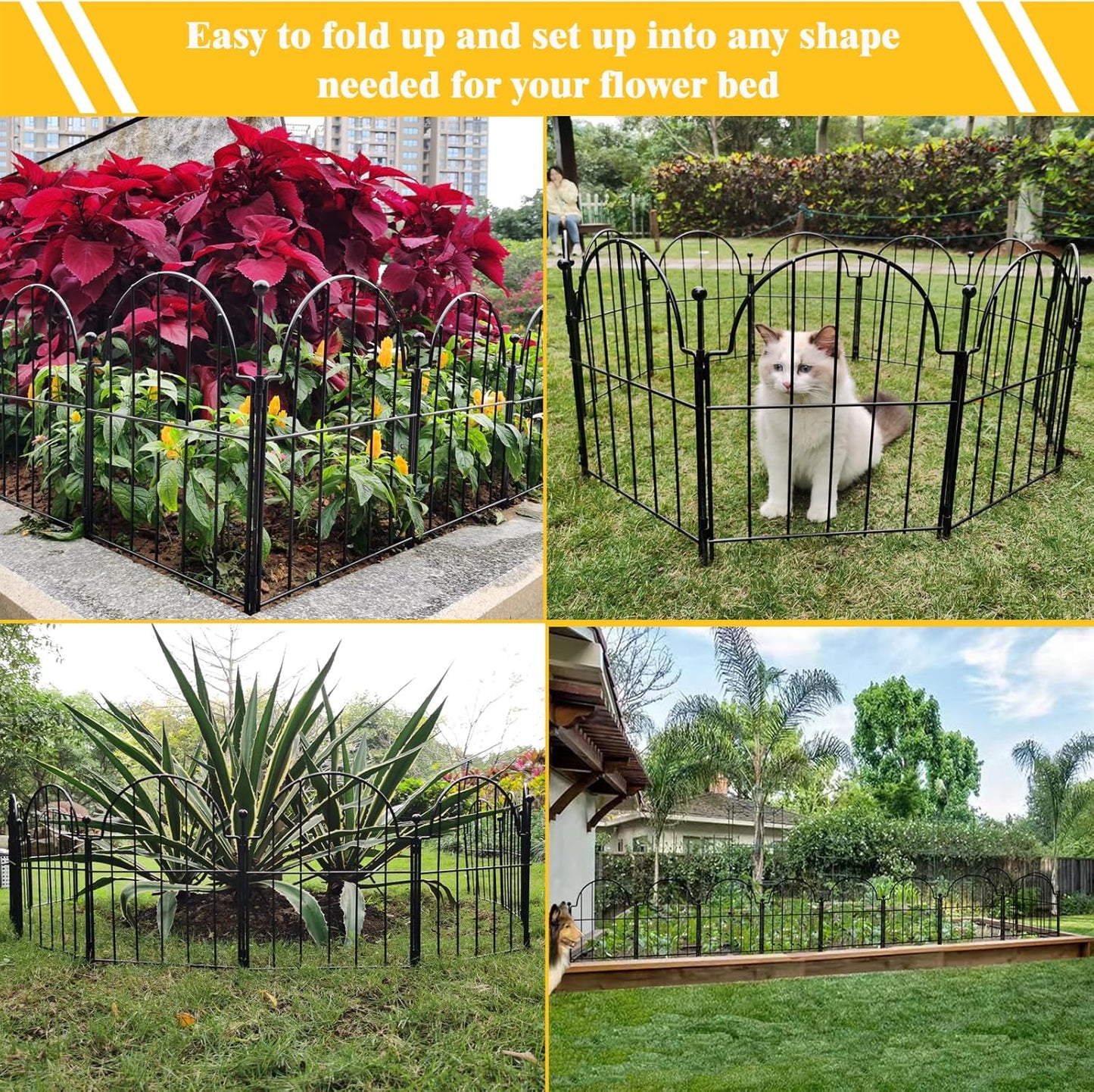 Garden Fence, 2 Panels 22 in(H) x 2.2 ft(L) Arched Rustproof Metal No Dig Fence Garden Fence Border, Ground Stake Animal Barrier Fence for Rabbit Dog, Outdoor Landscape Decor for Yard & Patio
