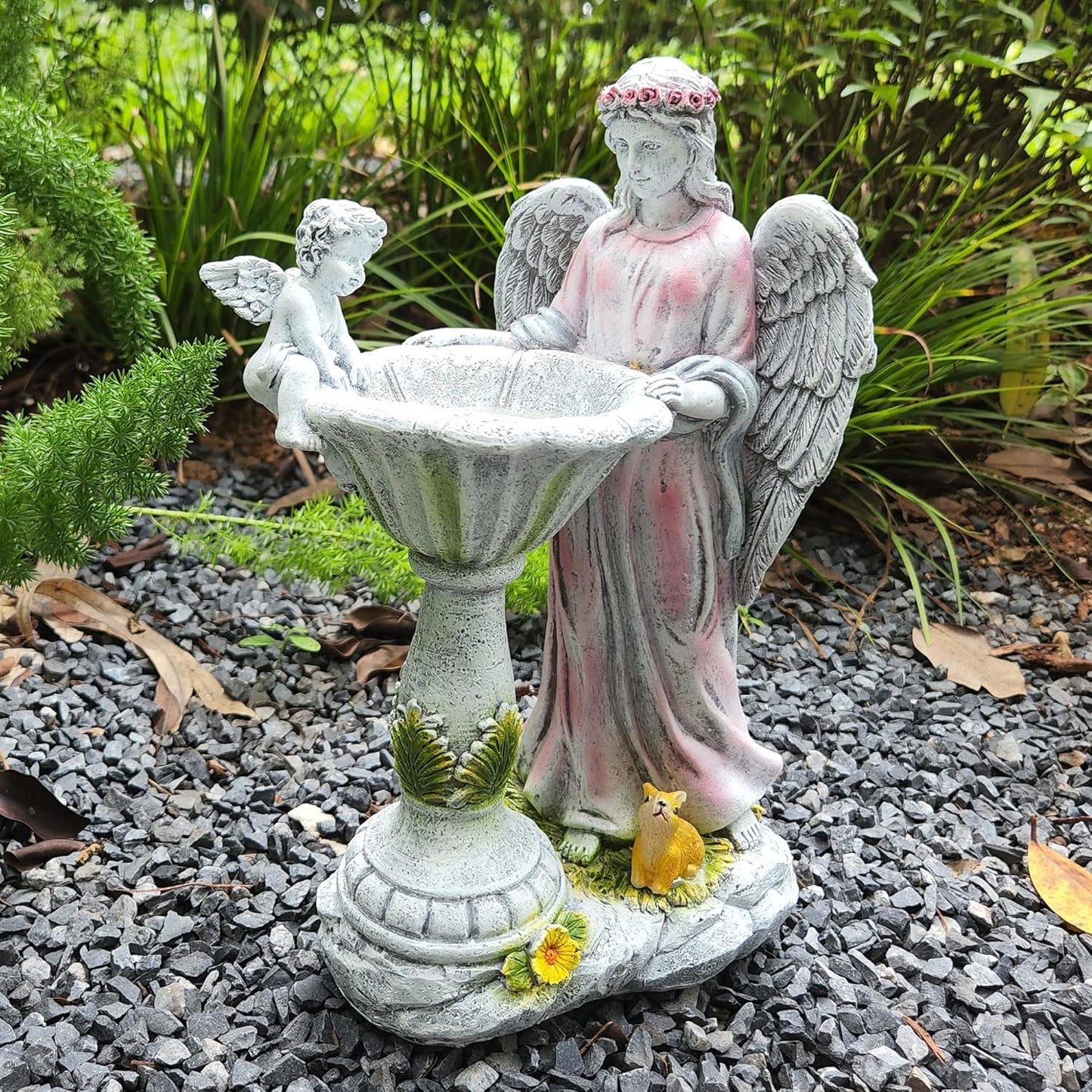 Solar Angel Figurine with Color Changing Light - Resin Statue Ornament for Outdoor Decor, Patio, Lawn and Housewarming Gift