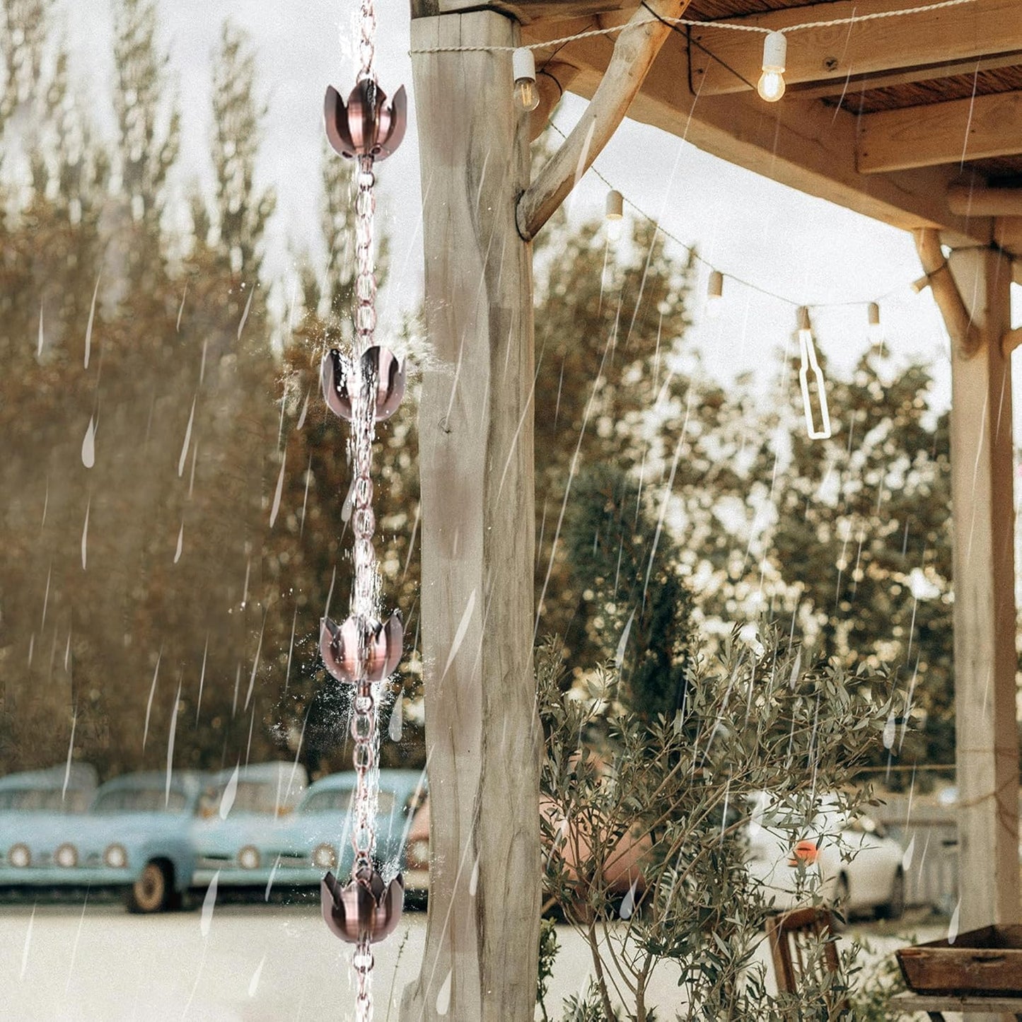 DUSVALLY Rain Chain, 5.85 FT Lotus Metal Rain Chain, Functional and Decorative Replacement for Gutter Downspouts, Divert Water and Home Display, Adjustable, Antique Brown