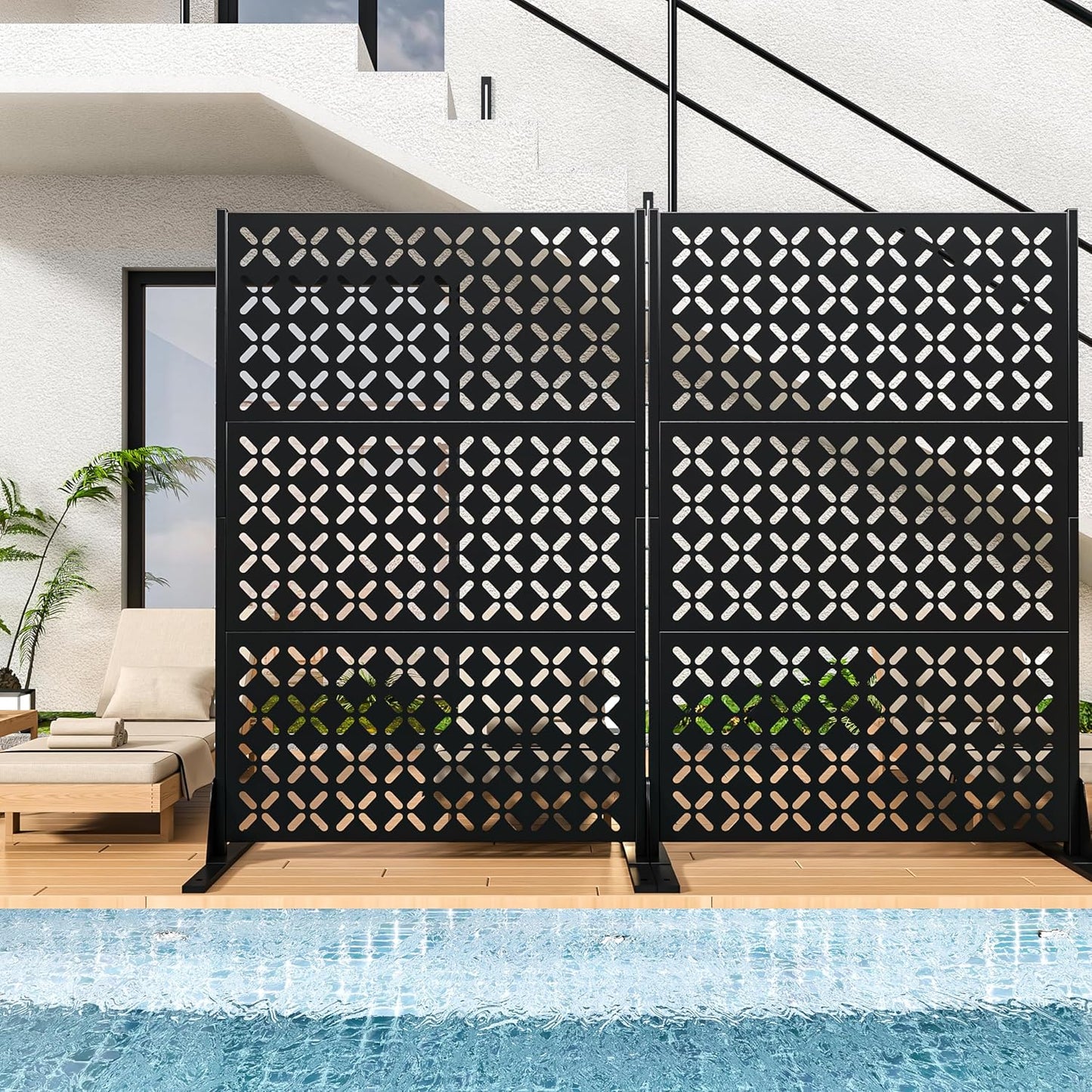 Metal Privacy Screen Outdoor, 72" H Freestanding Privacy Fence with Sturdy Stands, Decorative Privacy Panels Shield for Courtyard, Balcony, Garden and Other Indoor Places(X-Shaped-Fence)