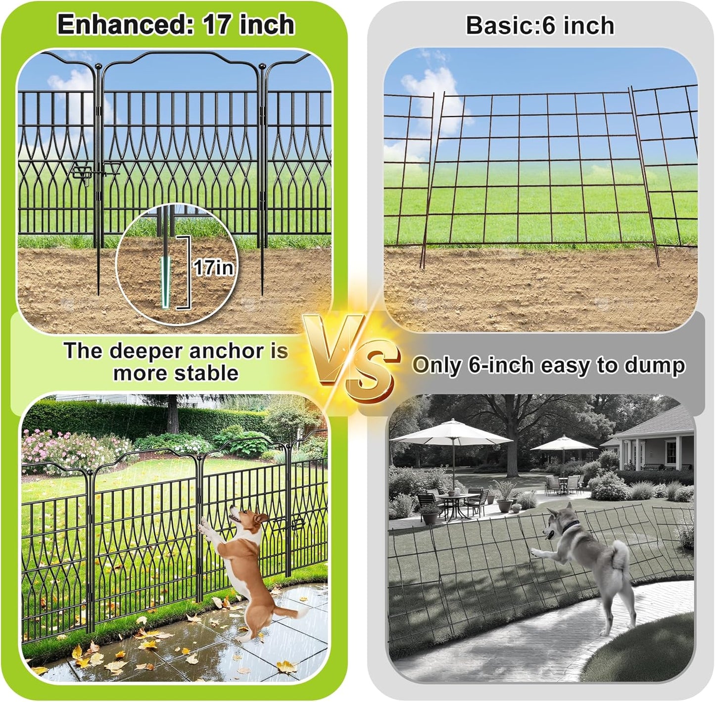 Bepatio 10 Panels Tall Garden Fence with Latch, 40in (H) x 23.1ft (L) Dog Fence Outdoor for Yard, Arc Metal Fencing Panels, Animal Barrier Fencing for Outdoor, Patio, Flower Bed