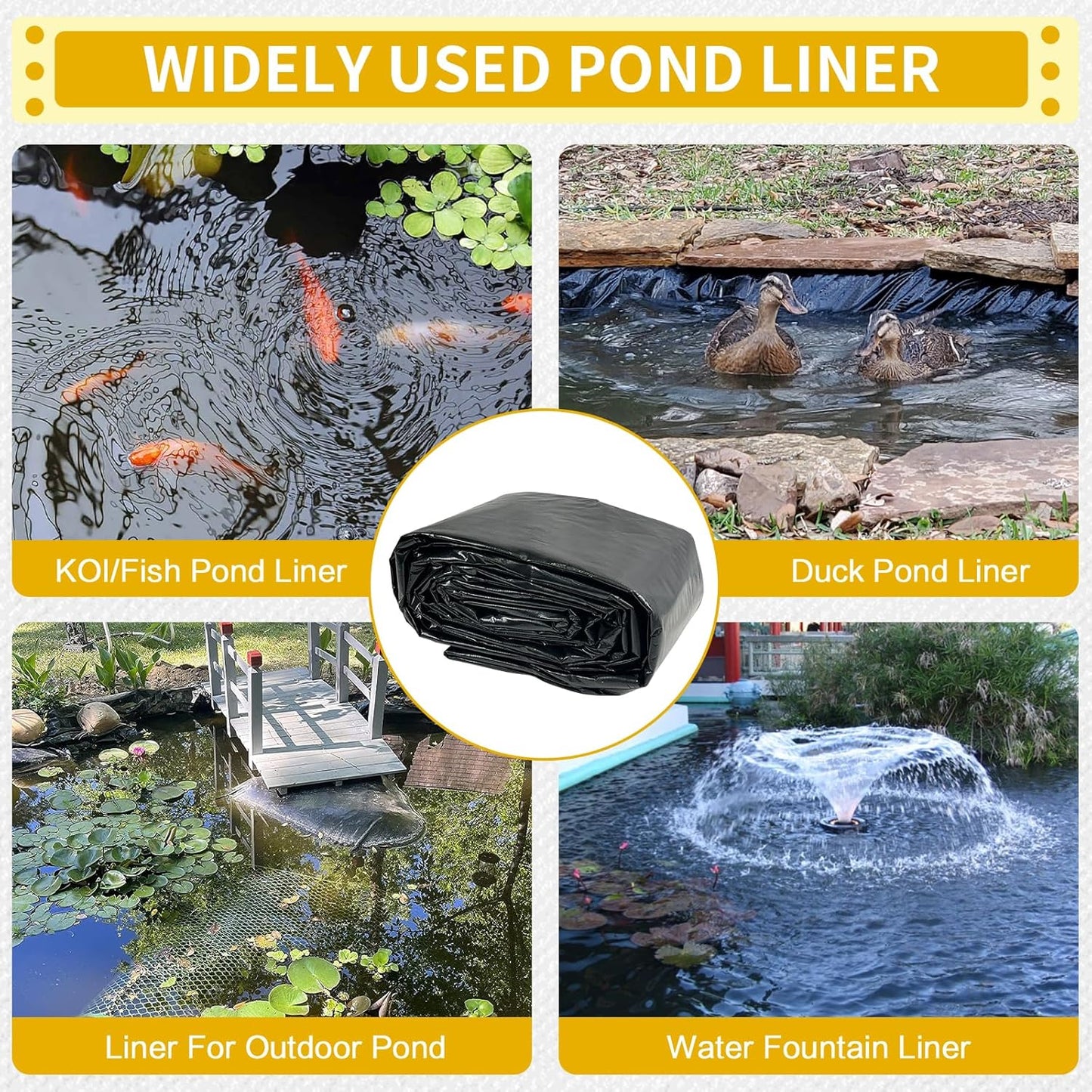 yeezoo 40X40FT Reinforced Large PE Pond Liner, KOI Pond Liners for Outdoor Ponds, Enhanced 5-Layer Structure Pond Liner for Fish, Duck, Garden Raised Bed and Waterscape Pond(0.82oz/sq ft Thickness)