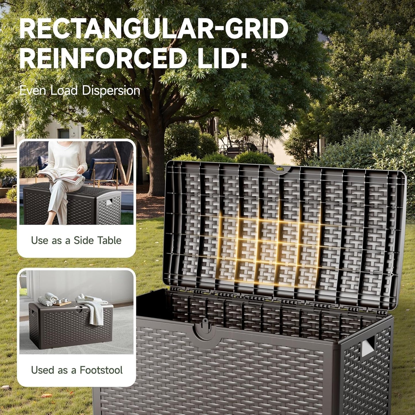 80 Gallon Resin Storage Box, All-Weather, Lockable Multi-Purpose Deck Box for Outdoor Cushions, Patio Items, and Garden Equipment, Pure Brown