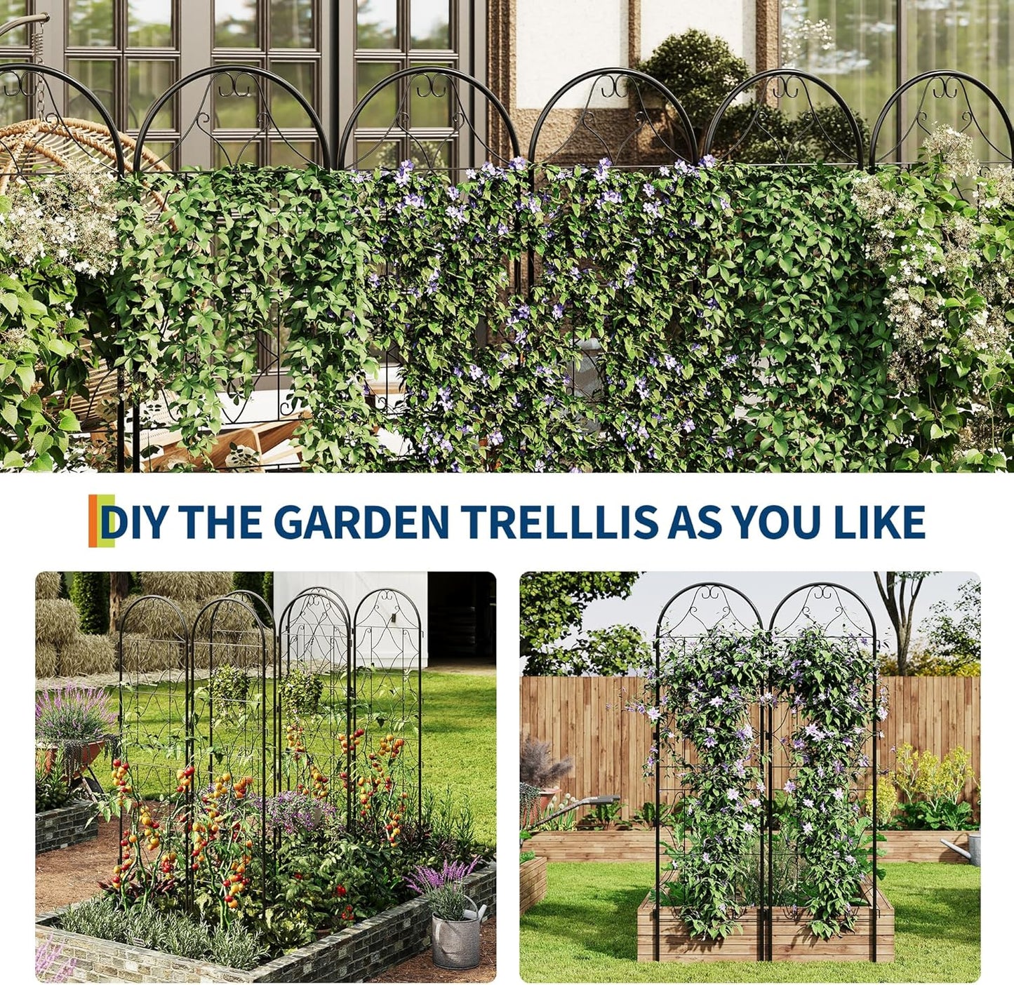 Garden Trellis 2 PCS - Tall 75 Inch x 20 Inch Metal Trellis for Climbing Plants & Vegetables | Rustproof Black Powder Coated Outdoor Plant Support | Patio Decor for Vines, Roses, Cucumbers, Tomatoes