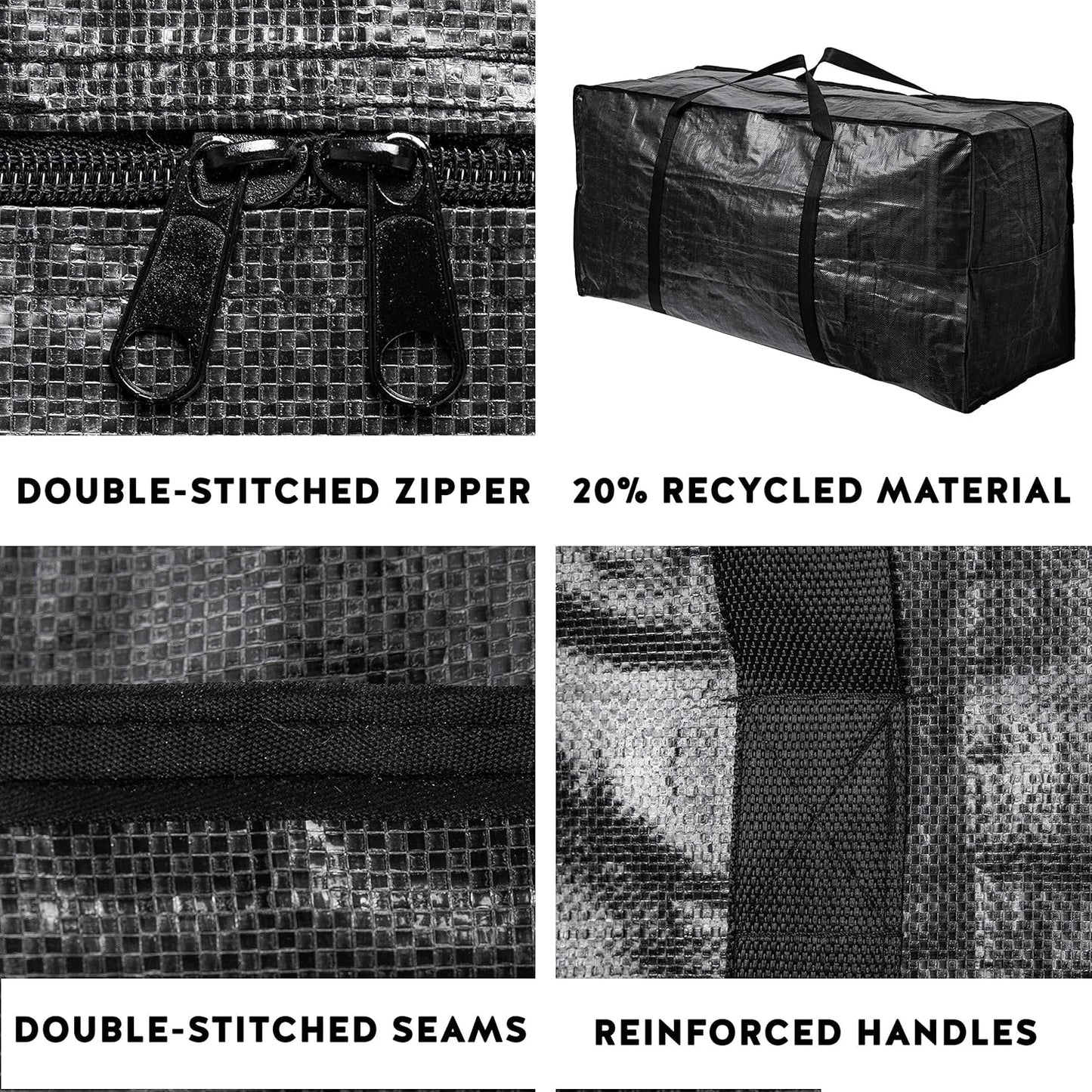 BAG-THAT! 68.5 GAL 2 Pack XXL Jumbo Extra Large Heavy Duty Stronger Handles Storage Bags Moving Totes Zippered Reusable Wrap Around Handle Storage Totes