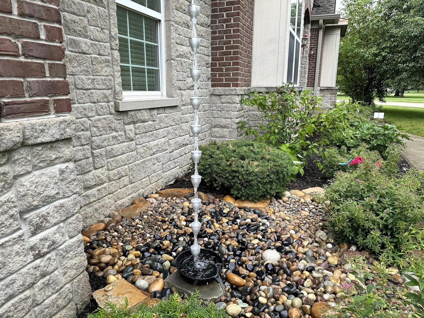 8.5 ft Tinkle Trickle Cups Aluminum, to Replace Roof Gutter Downspout, with Installation Kit, Rainwater Catcher/Water Diverter, JAS3007AL