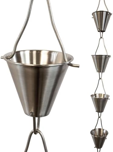 Nutshell Stores Steel Cups Rain Chain - Stainless Steel - 13 Feet